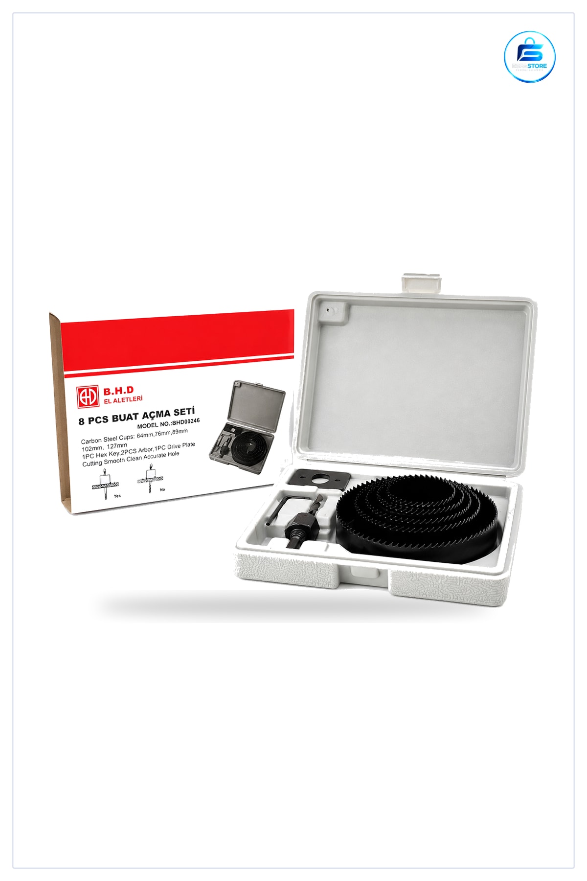 Buat Açma Panç Seti 127 mm Karbon Çelik Ahşap Metal PVC Alçıpan Plastik Tesisat Elektrik Tamirat