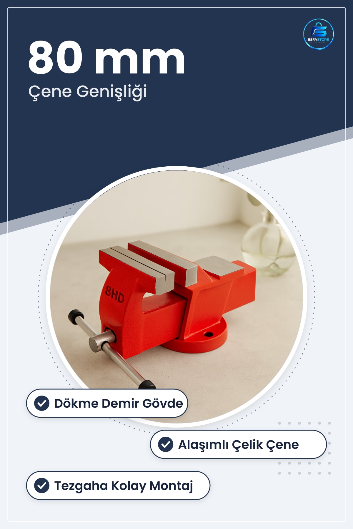Sabit Tezgah Mengenesi 80 mm Dökme Demir Gövdeli Çelik Çeneli Atölye Hırdavat Delme Taşlama