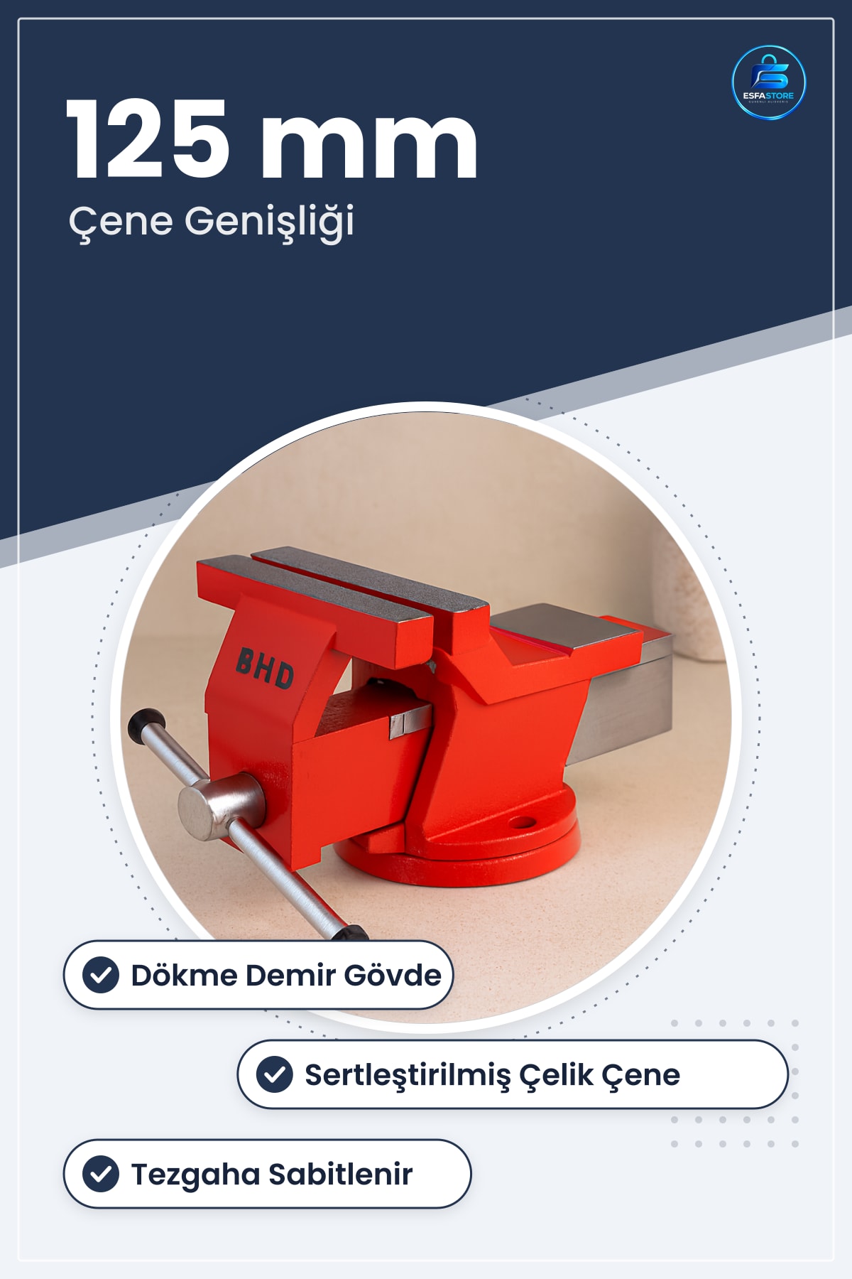 Sabit Tezgah Mengenesi 125 mm Dökme Demir Gövdeli Sertleştirilmiş Çelik Çeneli Atölye Hırdavat