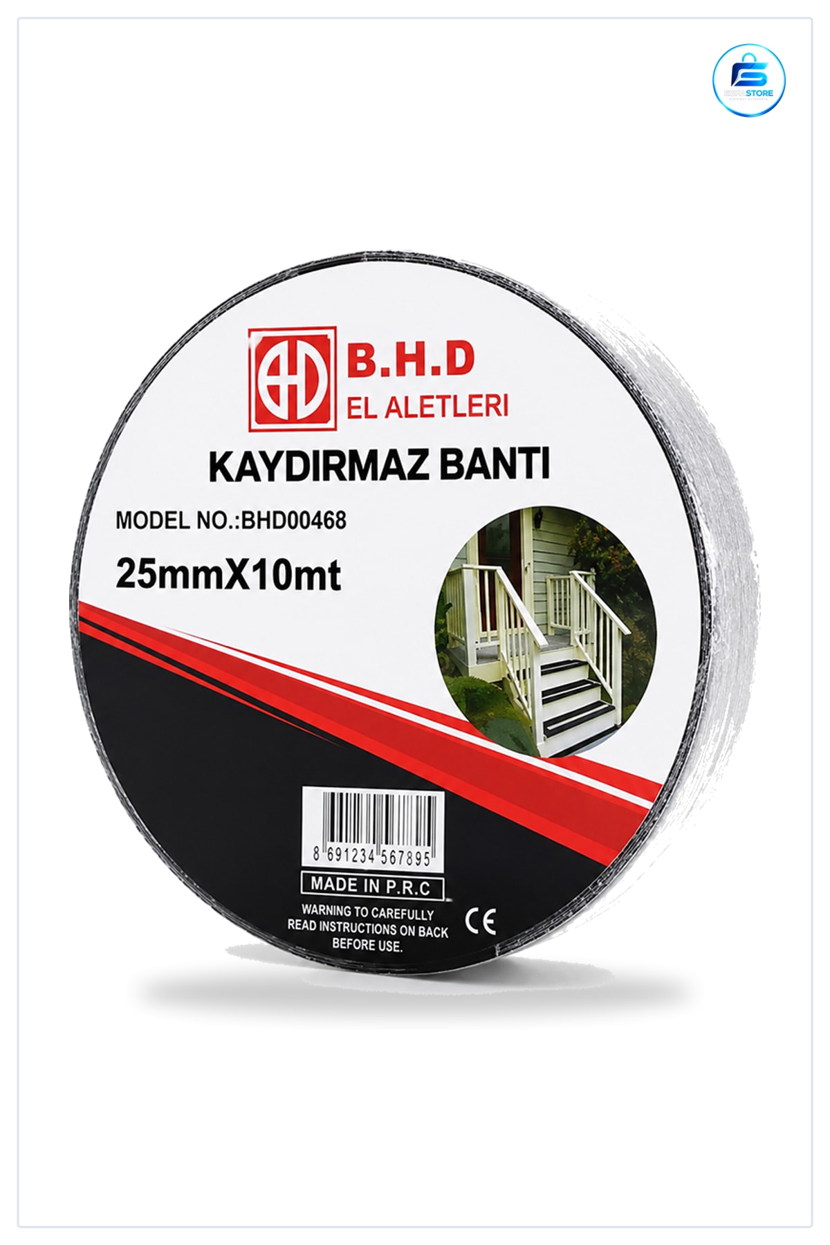 Kaydırmaz Bant 25 mm x 10 m Siyah PVC Merdiven Basamak Rampa Balkon Banyo Güvenlik Bandı Pratik
