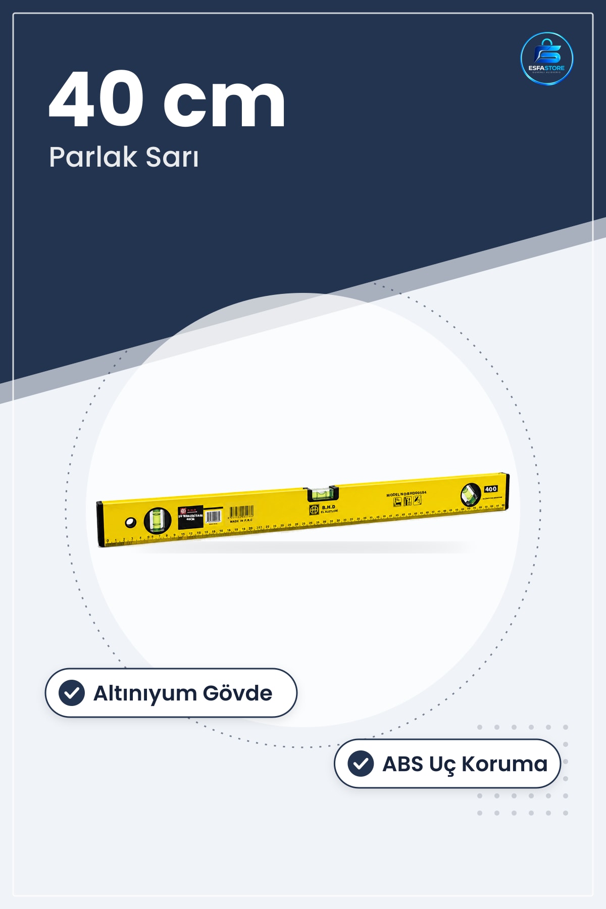 Su Terazisi 40 cm Sarı Algüminyum Gövde ABS Uç Korumalı Hassas Seviye Ölçer İnşaat Marangoz