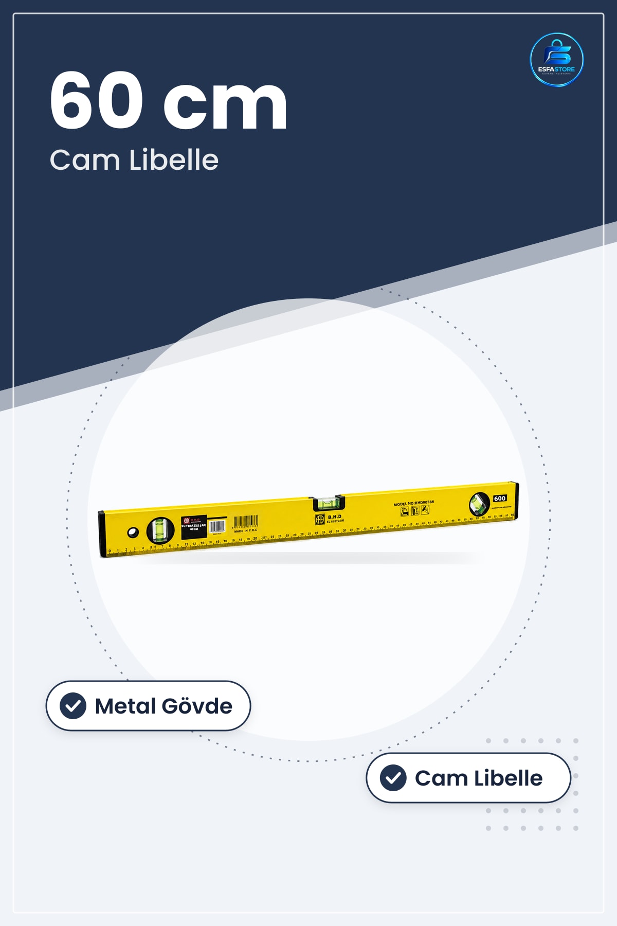Su Terazisi 60 cm Metal Gövdeli Cam Libelleli Yatay Dikey Ölçüm Montaj Marangoz Tesisat