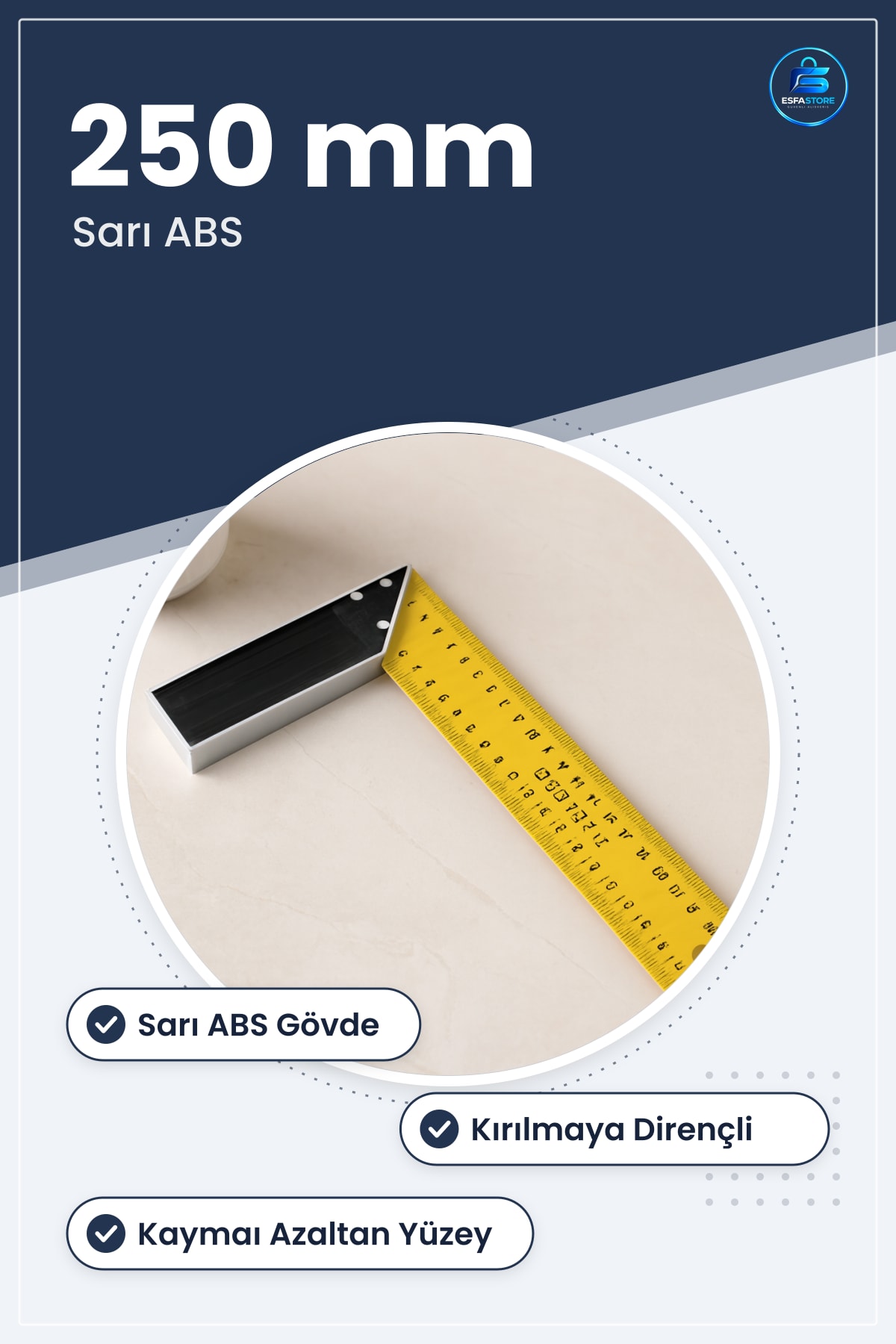 Masa Gönyesi 250 mm Sarı ABS Açı Ölçer Hassas Ölçüm Teknik Çizim Marangozluk Hobi Okul