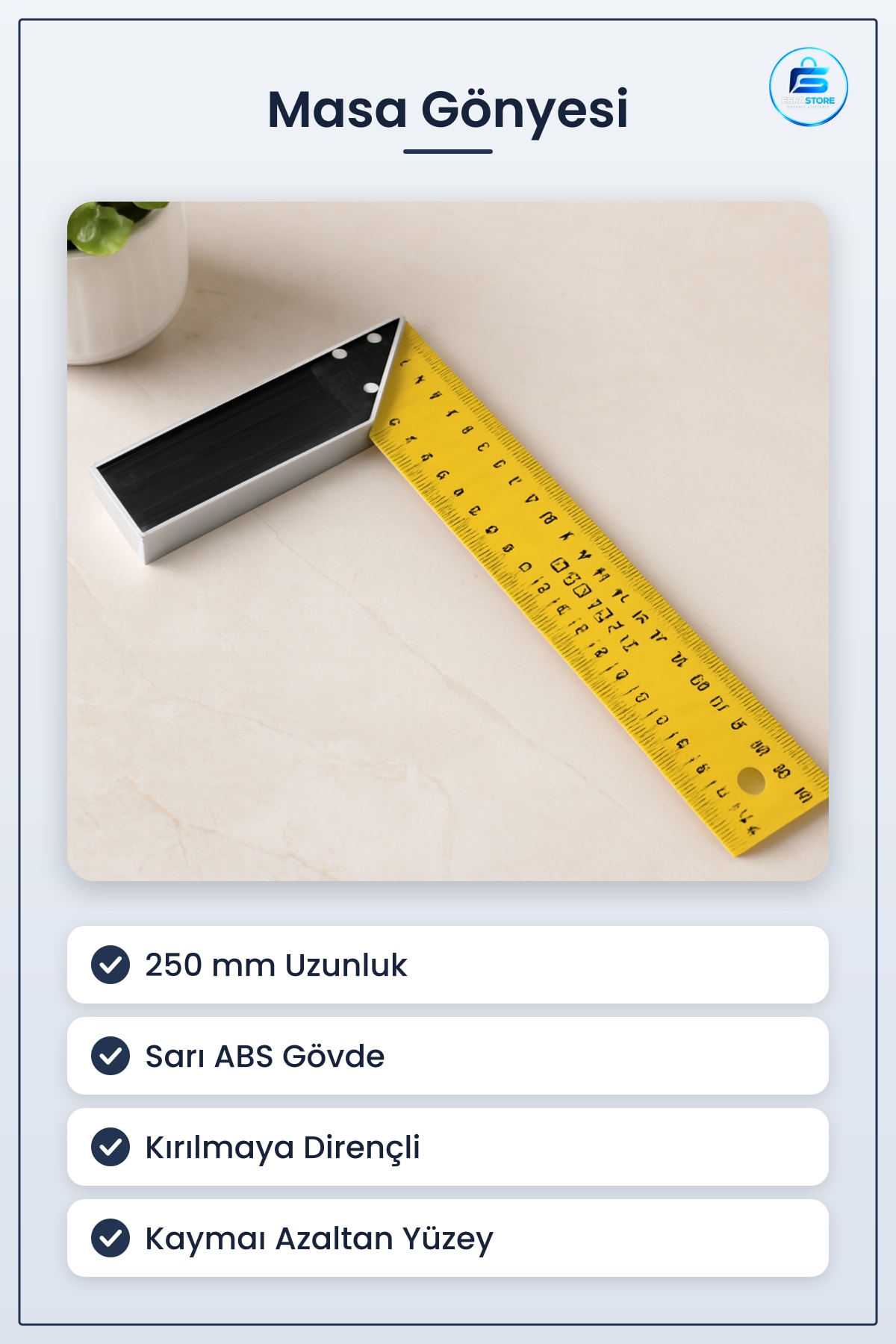 Masa Gönyesi 250 mm Sarı ABS Açı Ölçer Hassas Ölçüm Teknik Çizim Marangozluk Hobi Okul