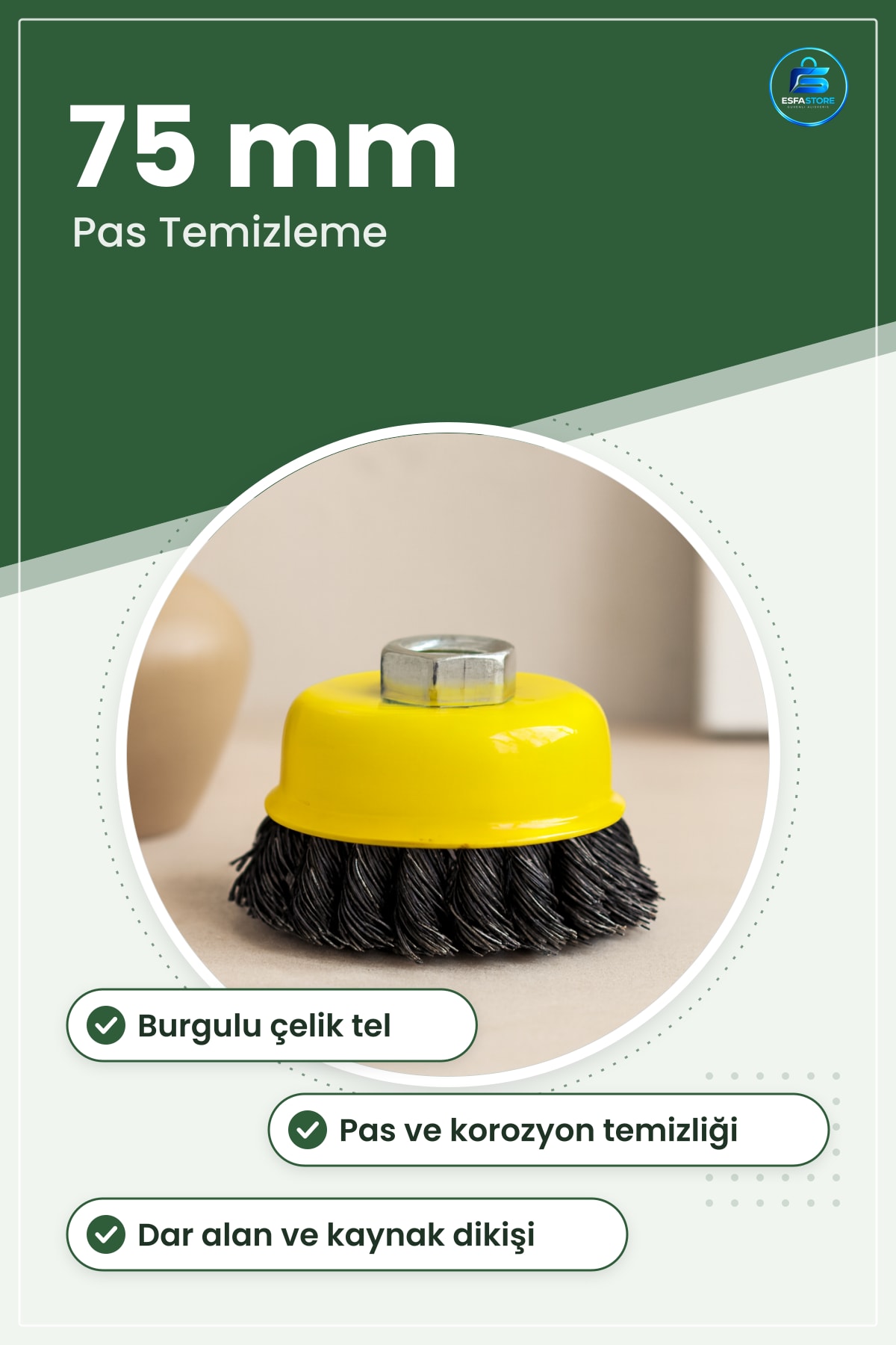 Burgulu Çanak Fırça 75 mm Matkap Aksesuarları Pas ve Korozyon Giderme Çelik Tel Metal Yüzey