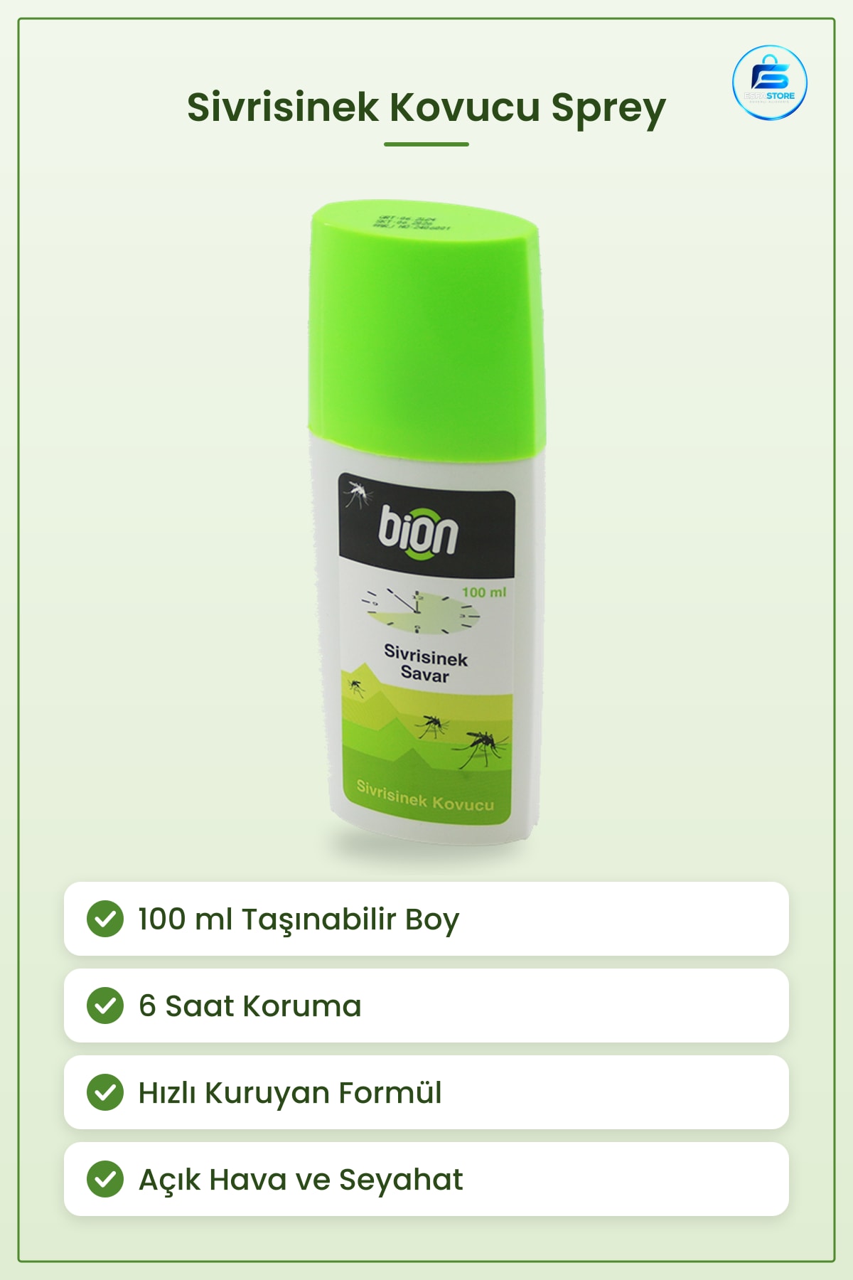 Sivrisinek Kovucu Vücut Spreyi 100 ml 6 Saat Koruma Sinek İlacı Açık Hava Seyahat Ürünü