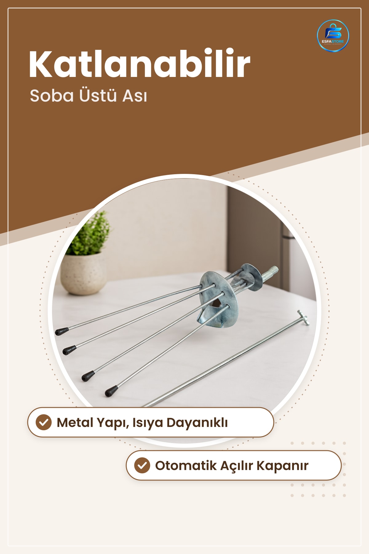 Soba Üstü Çamaşır Kurutma Askısı Otomatik Açılır Kapanır Metal Isıya Dayanıklı Katlanabilir