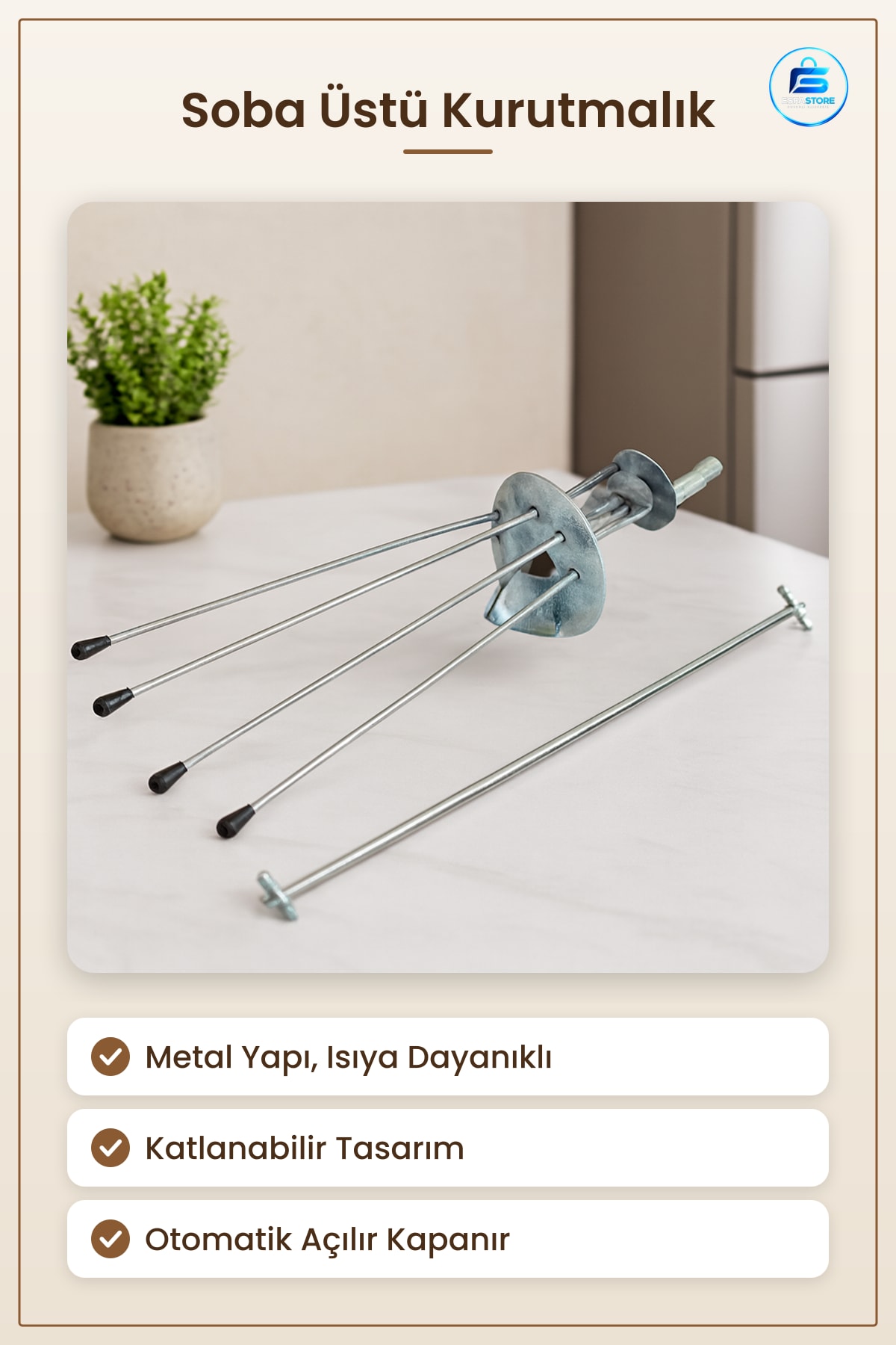 Soba Üstü Çamaşır Kurutma Askısı Otomatik Açılır Kapanır Metal Isıya Dayanıklı Katlanabilir