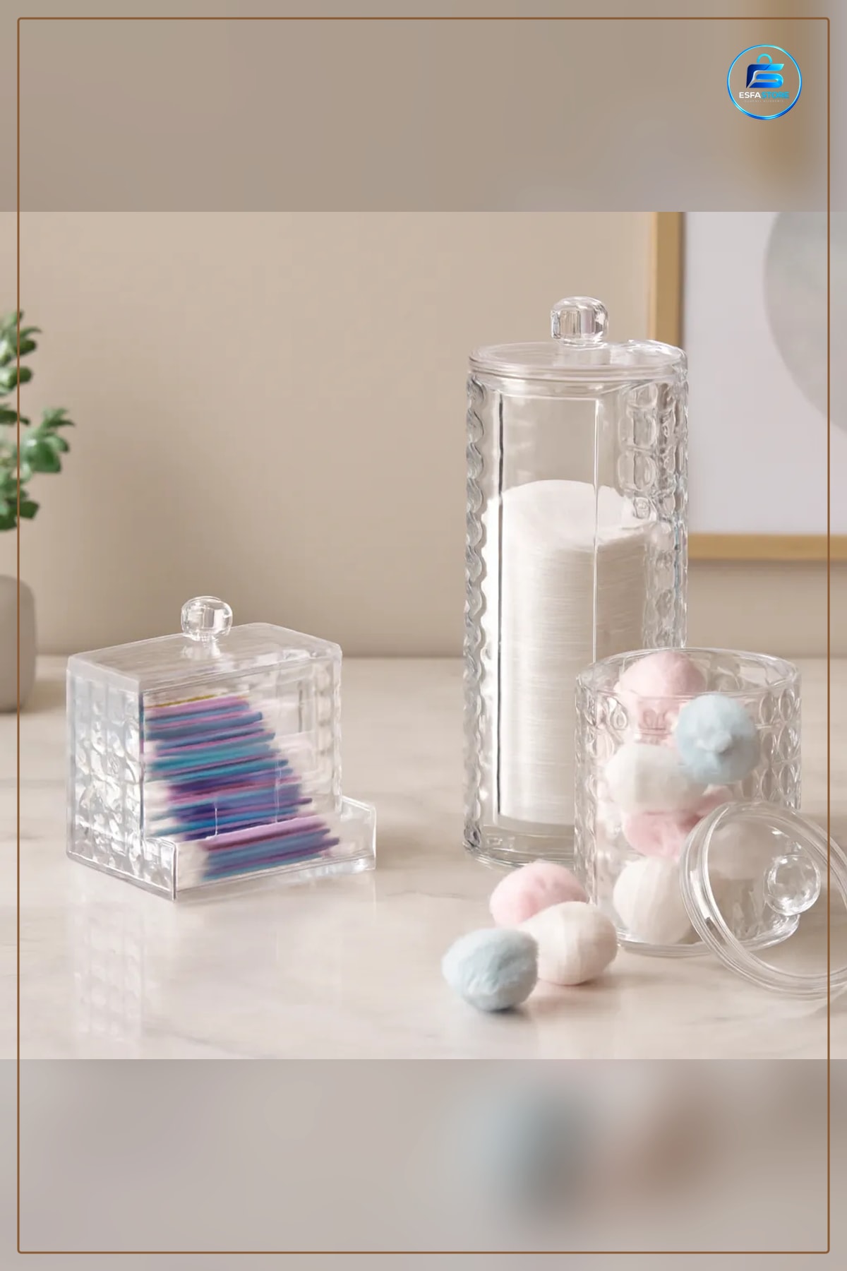 Makyaj ve Takı Organizeri 3 Parça Mika Kristal Plastik Elmas Desenli Banyo Düzenleyici