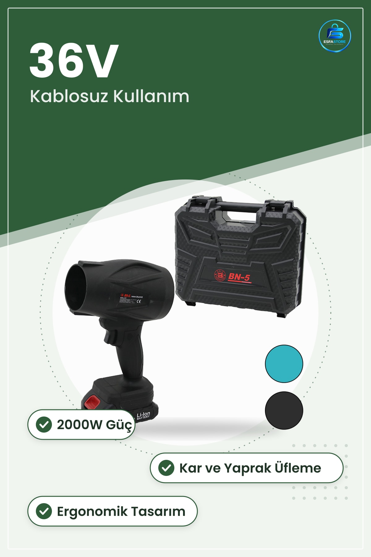 Şarjlı Yaprak Üfleme Makinesi Hava Üfleyici 36V 2000W Bahçe Fan Fön Model Kablosuz Kar Temizleme