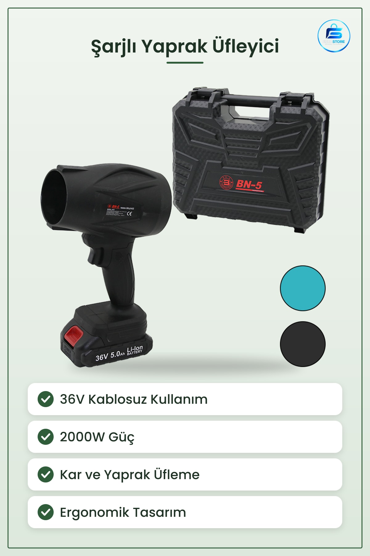 Şarjlı Yaprak Üfleme Makinesi Hava Üfleyici 36V 2000W Bahçe Fan Fön Model Kablosuz Kar Temizleme