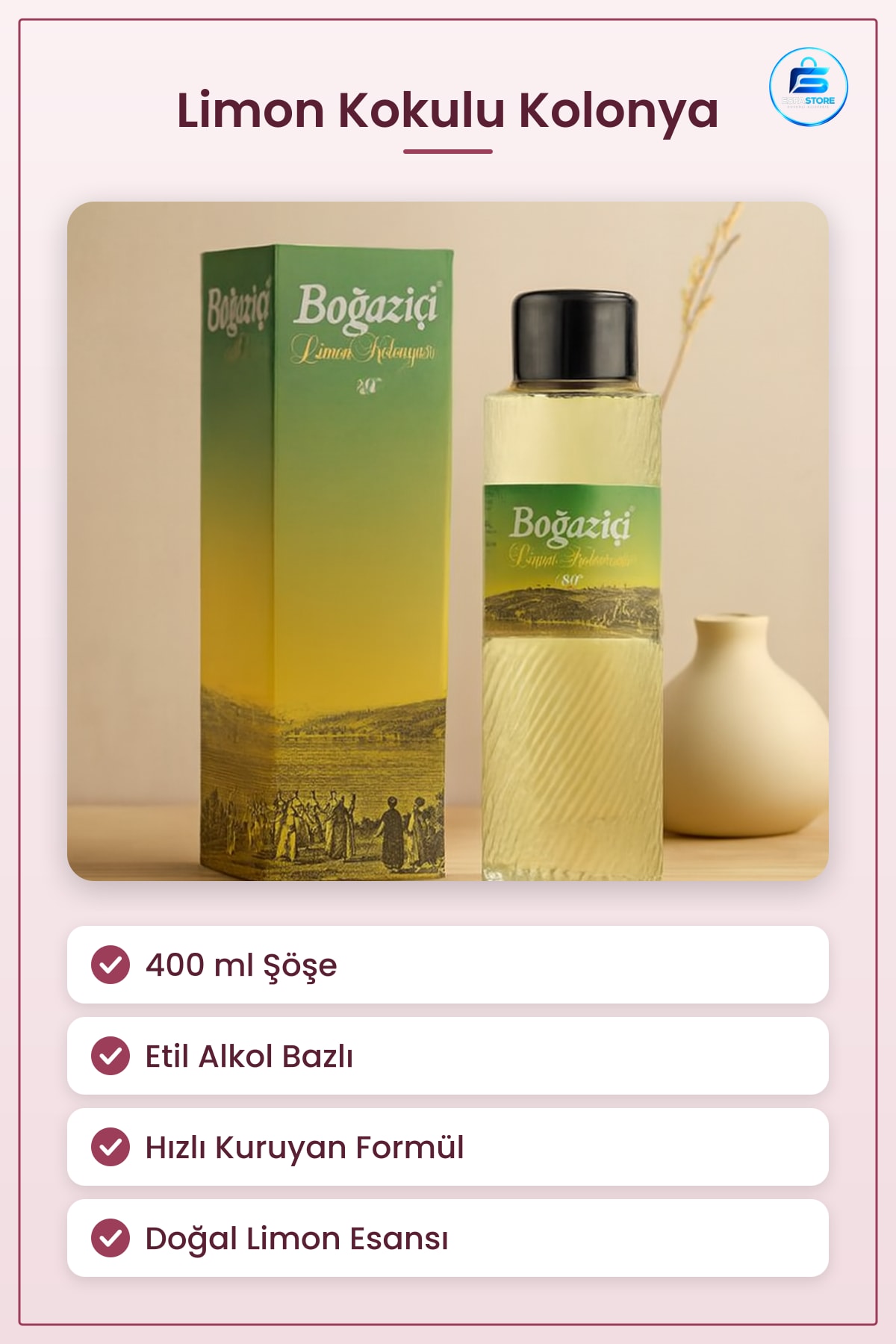 Kolonya Limon Kokulu 400 ml Alkollü Etil Alkol Bazlı El Temizliği Ferahlık Hijyen Günlük Kullanım