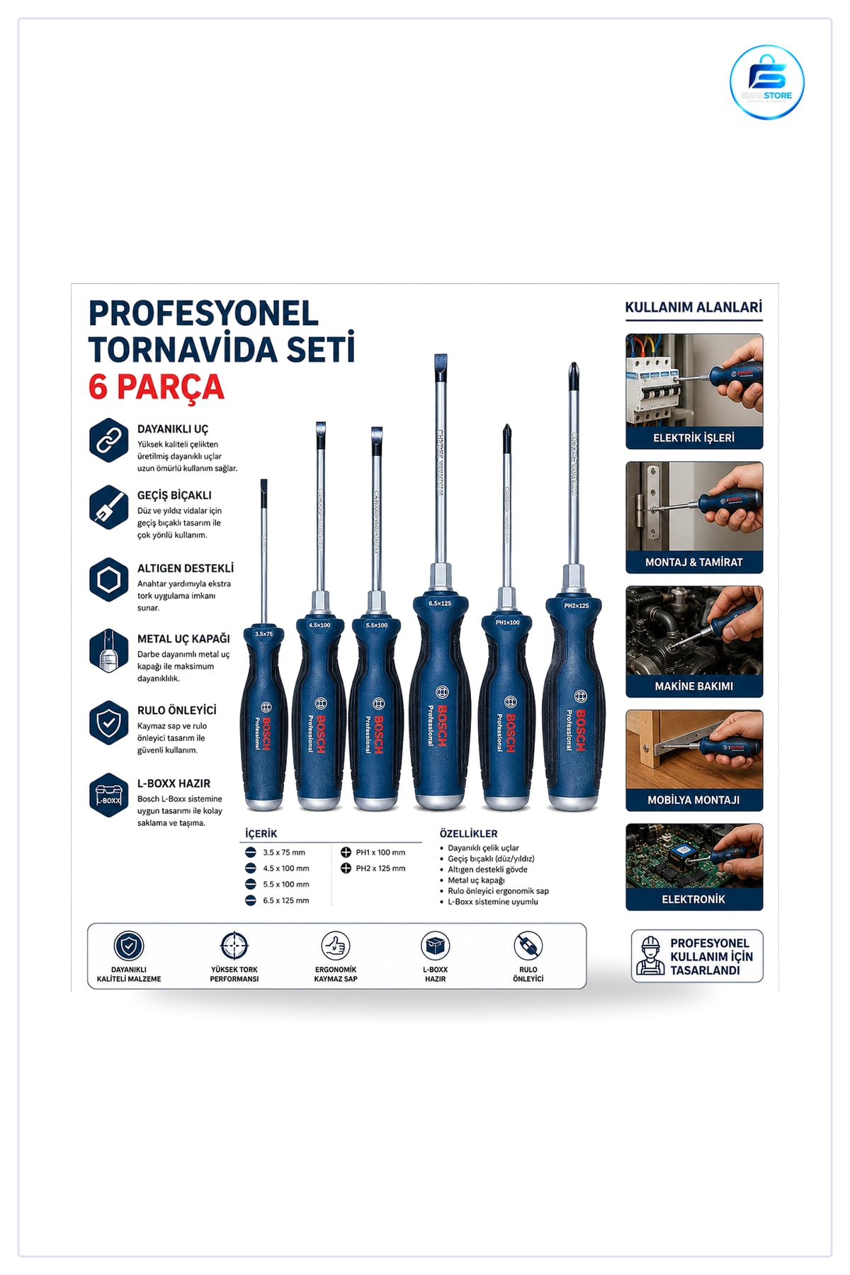 Tornavida Seti 6 Parça Profesyonel PH2 PH1 Düz Yıldız Kaymaz Saplı Kullanışlı Dayanıklı