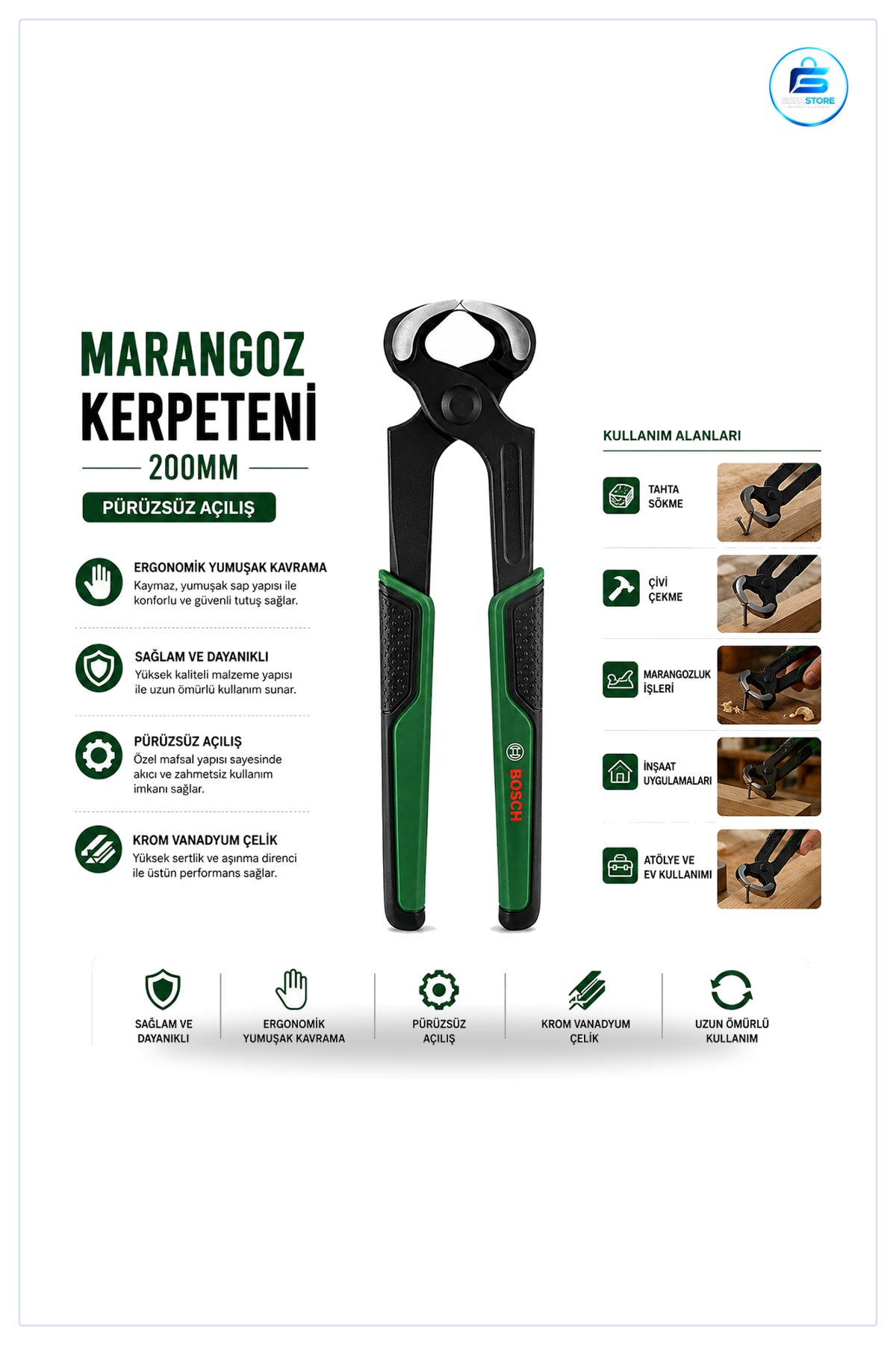 Marangoz Kerpeteni 200 mm Ergonomik Yumuşak Sap Kesici Çivi Çekme Ahşap Tel Kesme Atölye