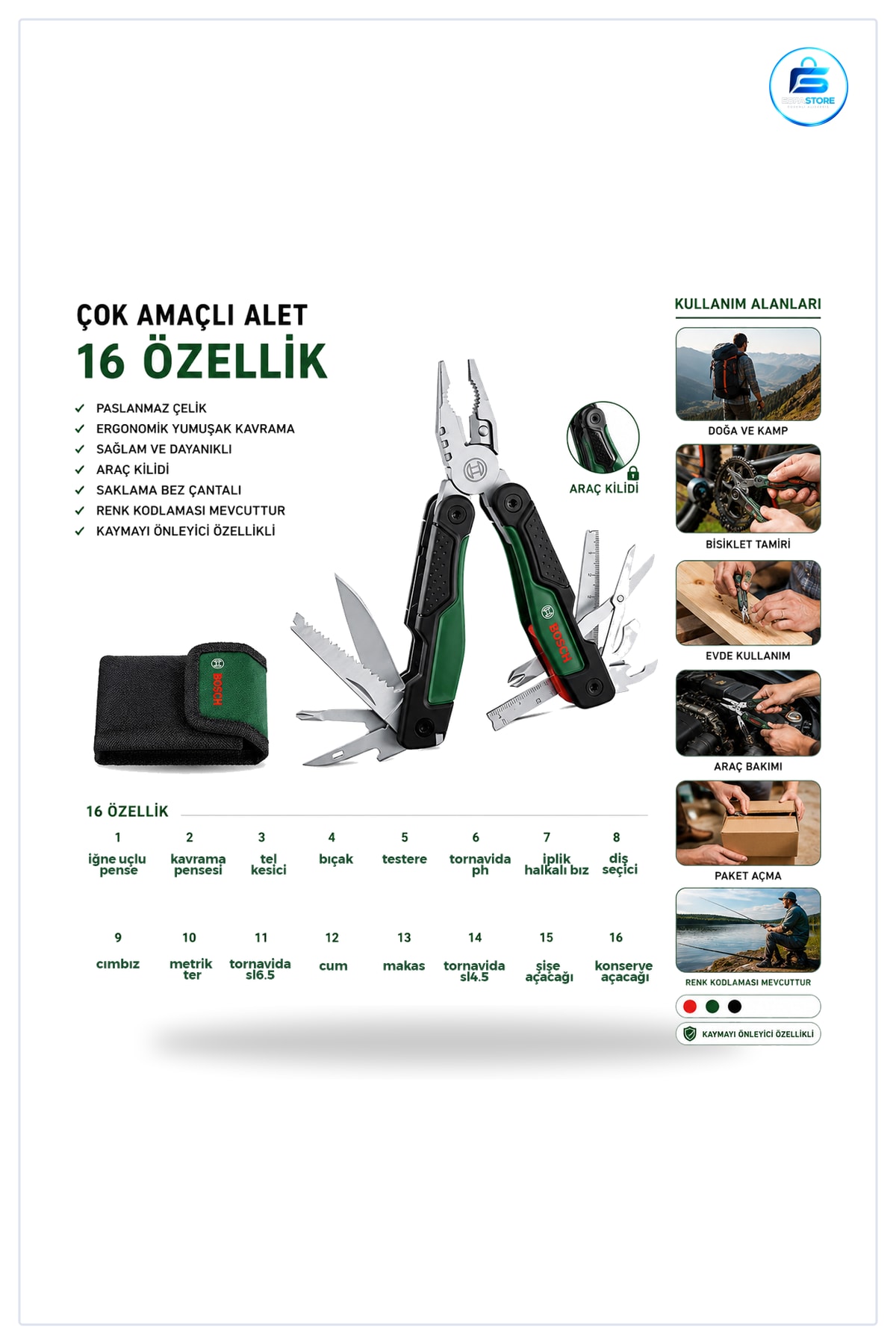 Çok Amaçlı Pense 16 Parça Çantalı Multi Alet Seti Tel Kesici Tornavida Bıçak Makas Ev Tamir