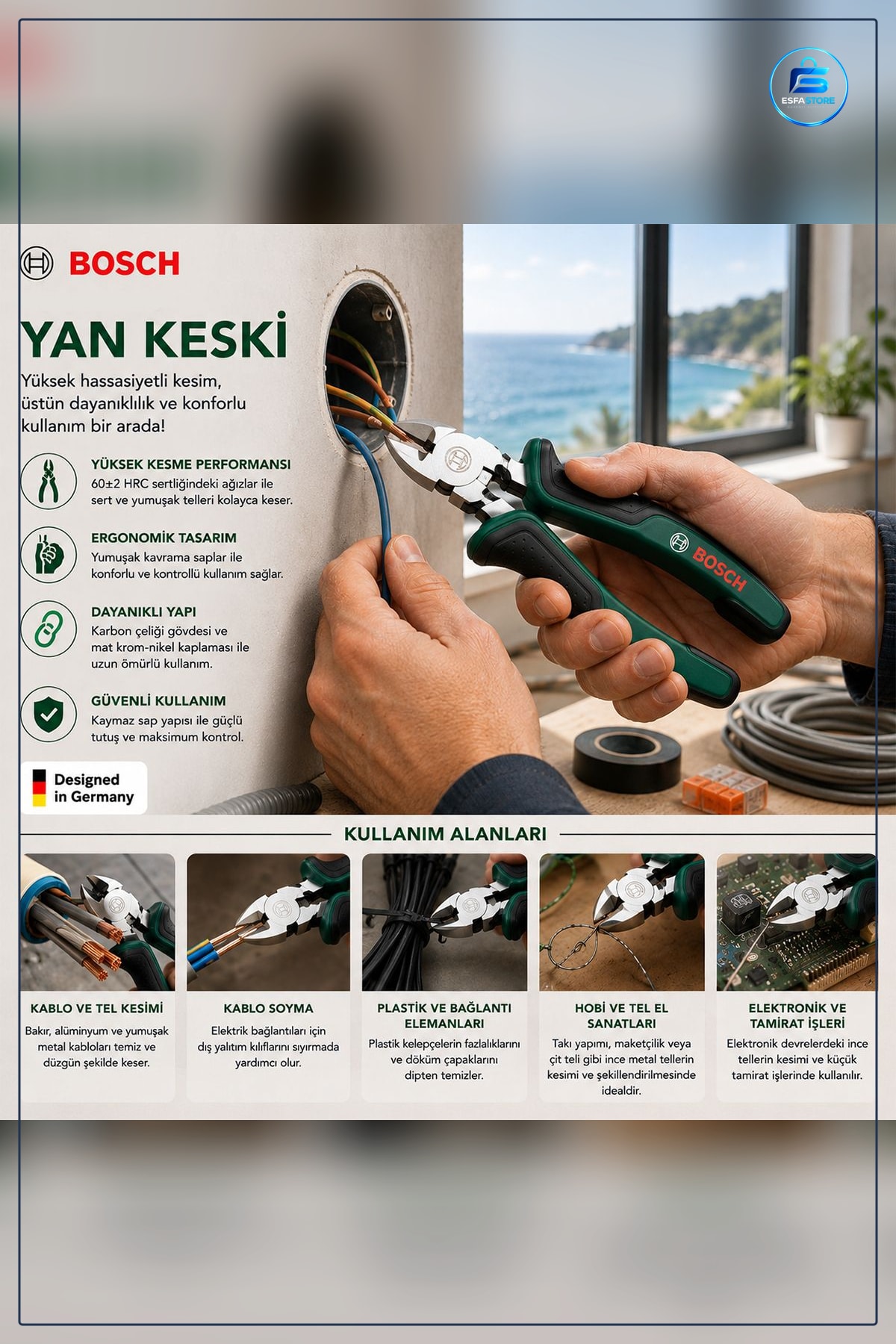 Yan Keski 160 mm Ergonomik Sap Alışımlı Çelik Hassas Kesici Pense Atölye Ev Tamiratı Kaymaz