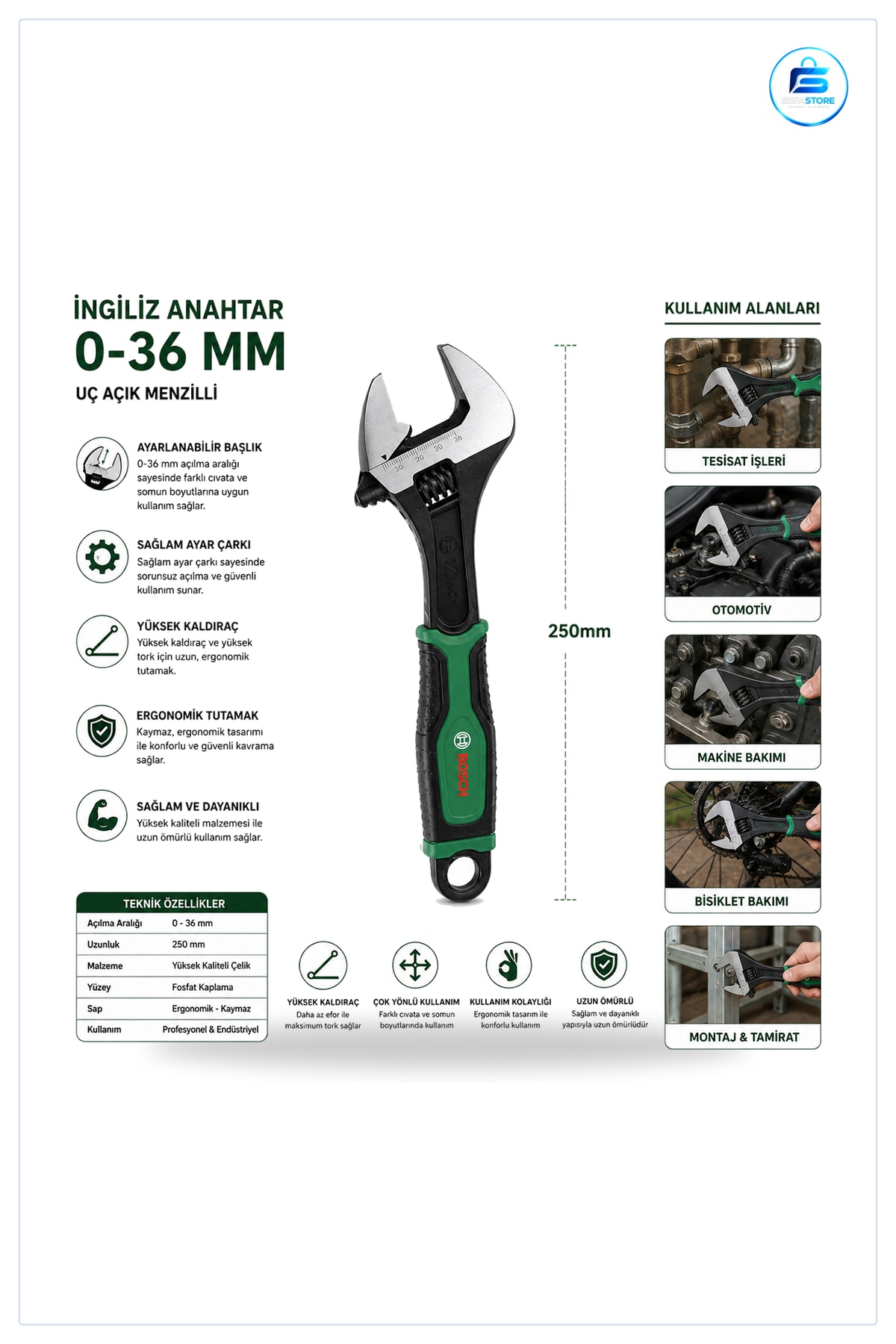 İngiliz Anahtar ve Kurbağacık 10 inç 250 mm 6 Parça Set Krom Vanadyum Çelik Ayarlanabilir Hırdavat