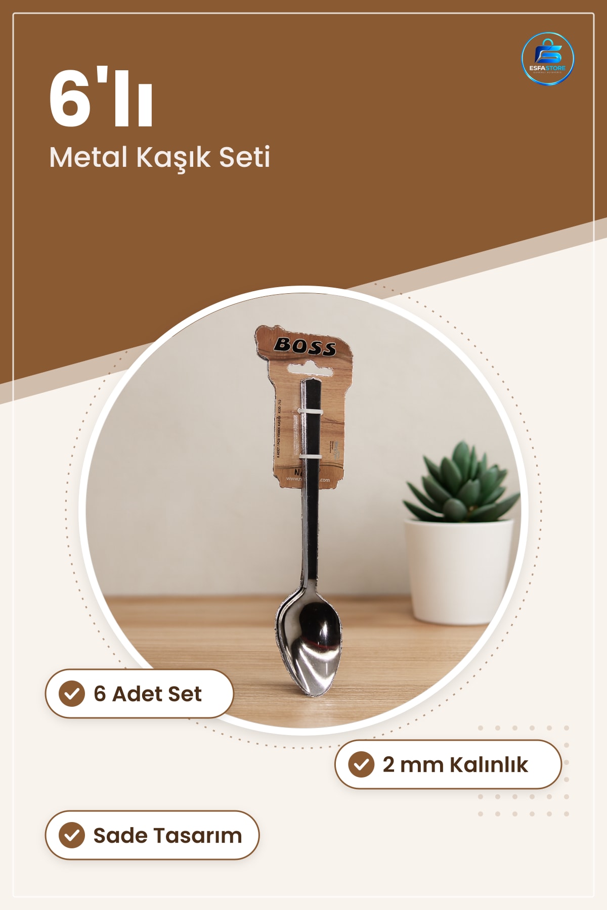 Metal Yemek Kaşığı 6 Adet Sade 2 mm Sofra Mutfak Kafe Restoran Ev İçin Dayanıklı Şık