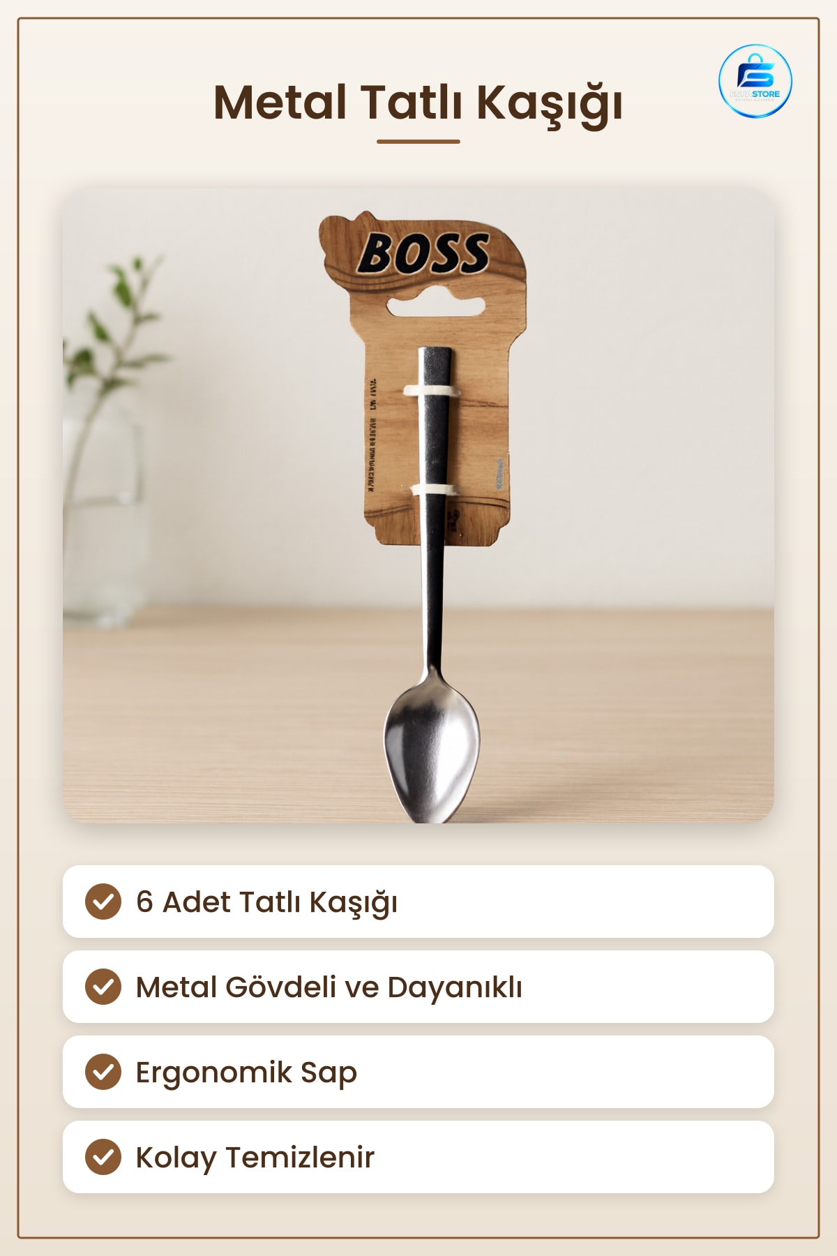 Metal Tatlı Kaşığı 6'lı Sade Dayanıklı Mutfak Sofra Kaşık Seti Kolay Temizlenir Şık Tasarım