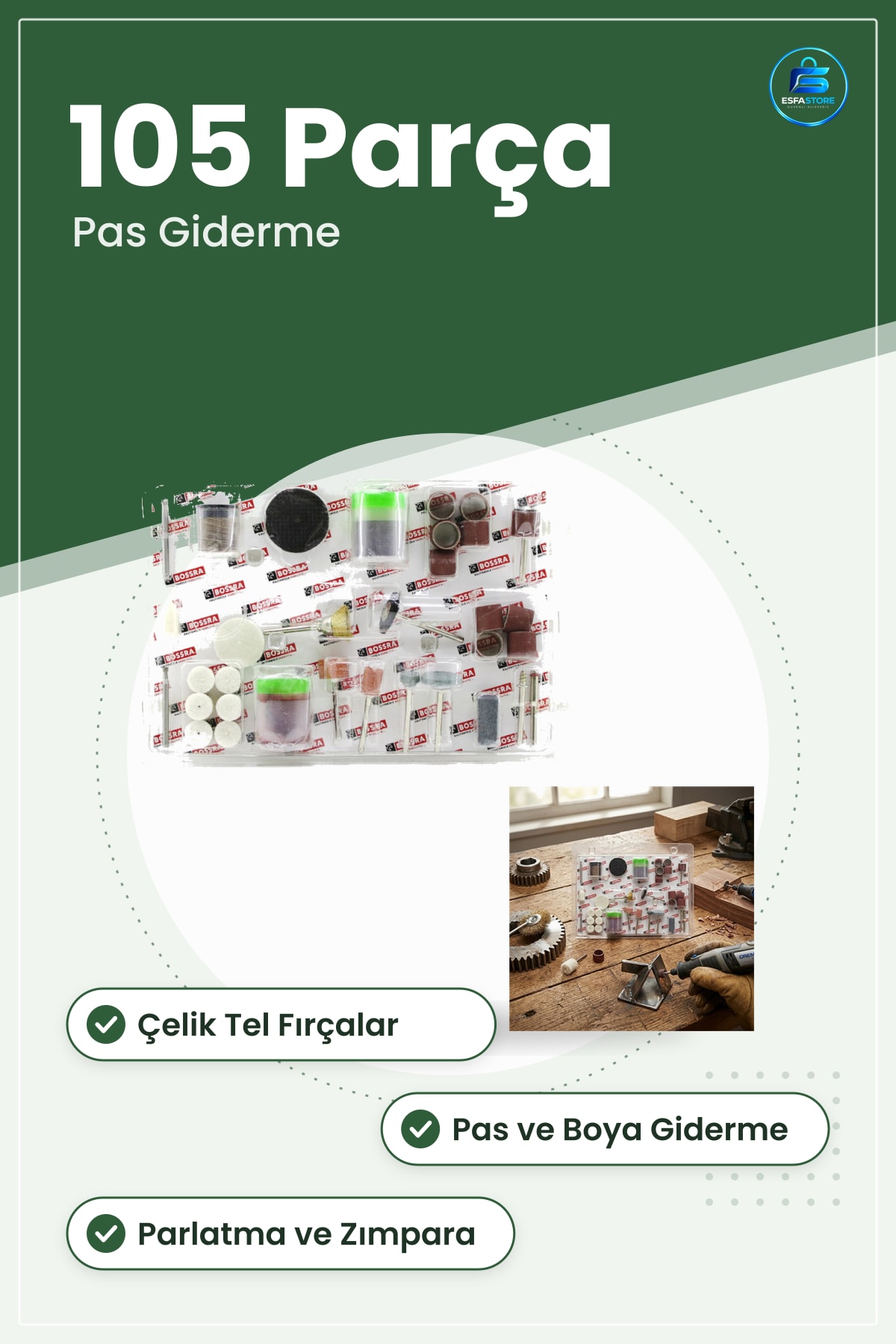 Taşlama Fırçalama Seti 105 Parça Elektrikli El Aleti Aksesuarı Zımpara Pas Giderme Parlatma