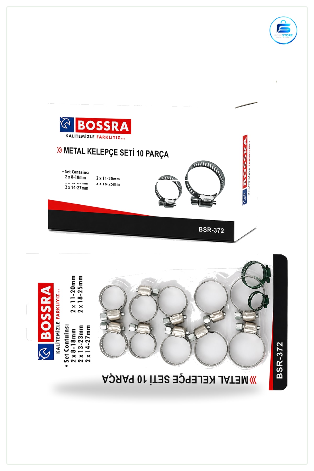Metal Hortum Kelepçesi Seti 10 Parça 8-27 mm Paslanmaz Çelik Ayarlanabilir Bahçe Bağlantı Tesisat
