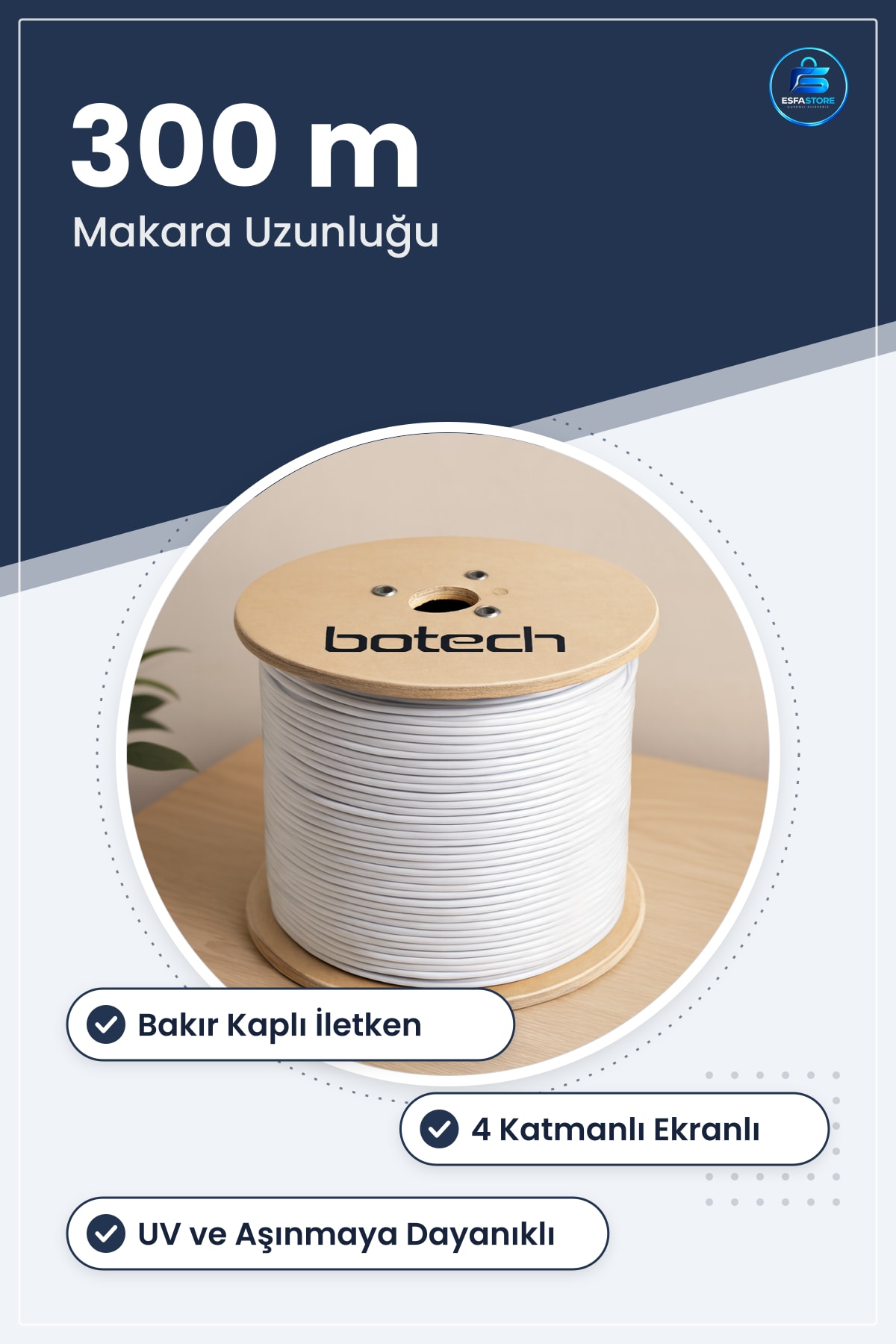 Koaksiyel Uydu Anten Kablosu RG6 300m Bakır Kaplı İletkenli 4 Katmanlı Ekranlı Dış Kılıflı