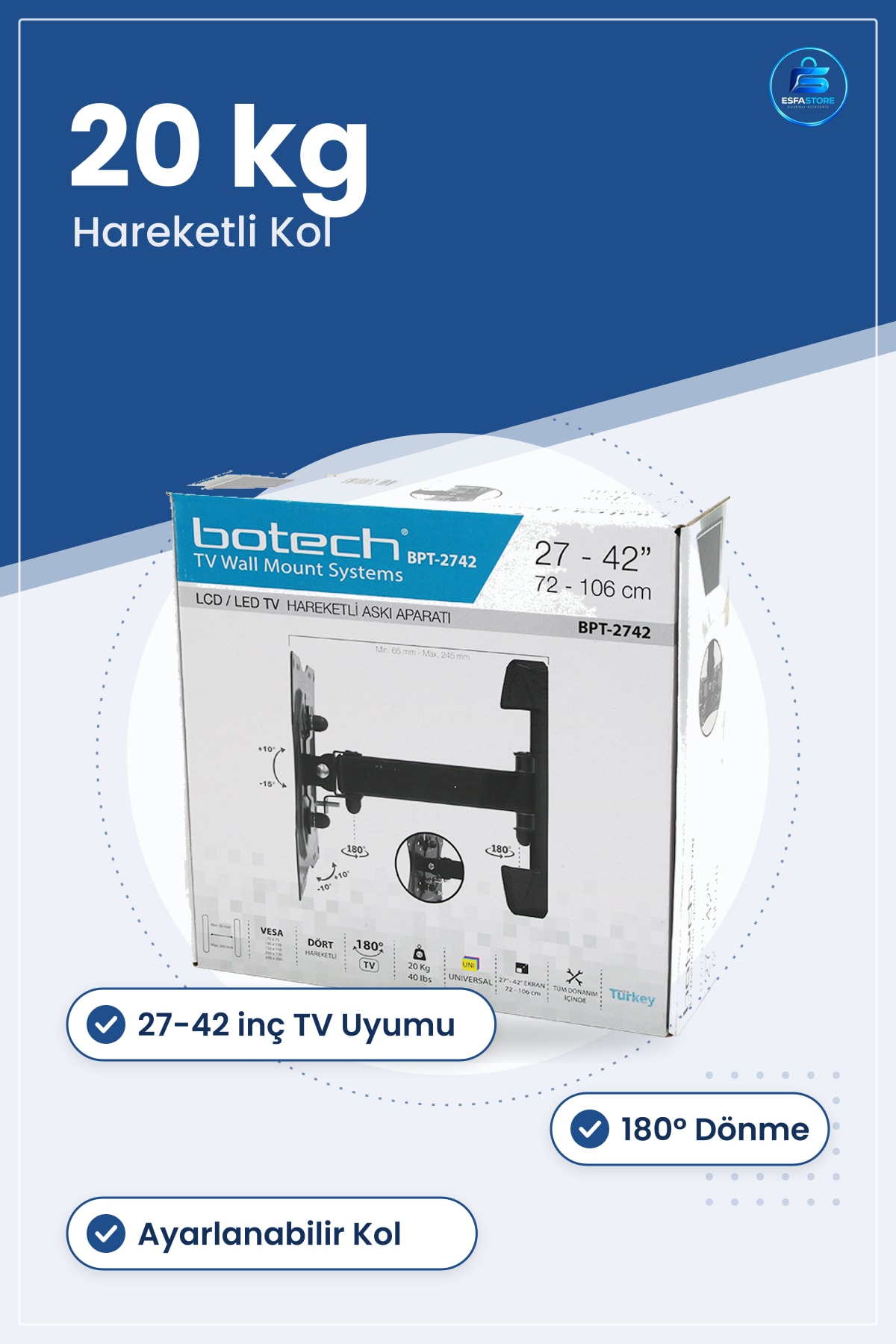 Hareketli TV Ası Aparatı ila 42 inç 20kg ° Döner Duvar Asısı Ayarlanabilir Ev Ofis