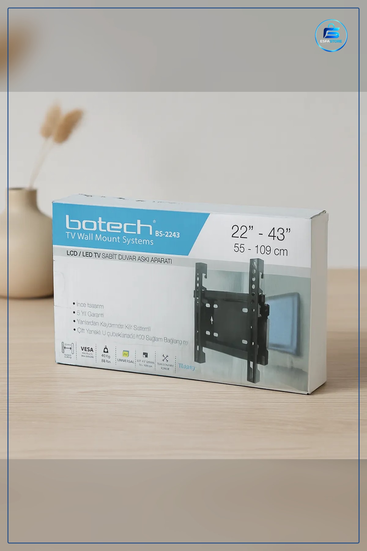 TV Askı Aparatı Sabit Duvar Tipi 43 inç 55x109 cm Çelik Toz Boyalı VESA Uyumlu Montaj Ev Ofis Salon