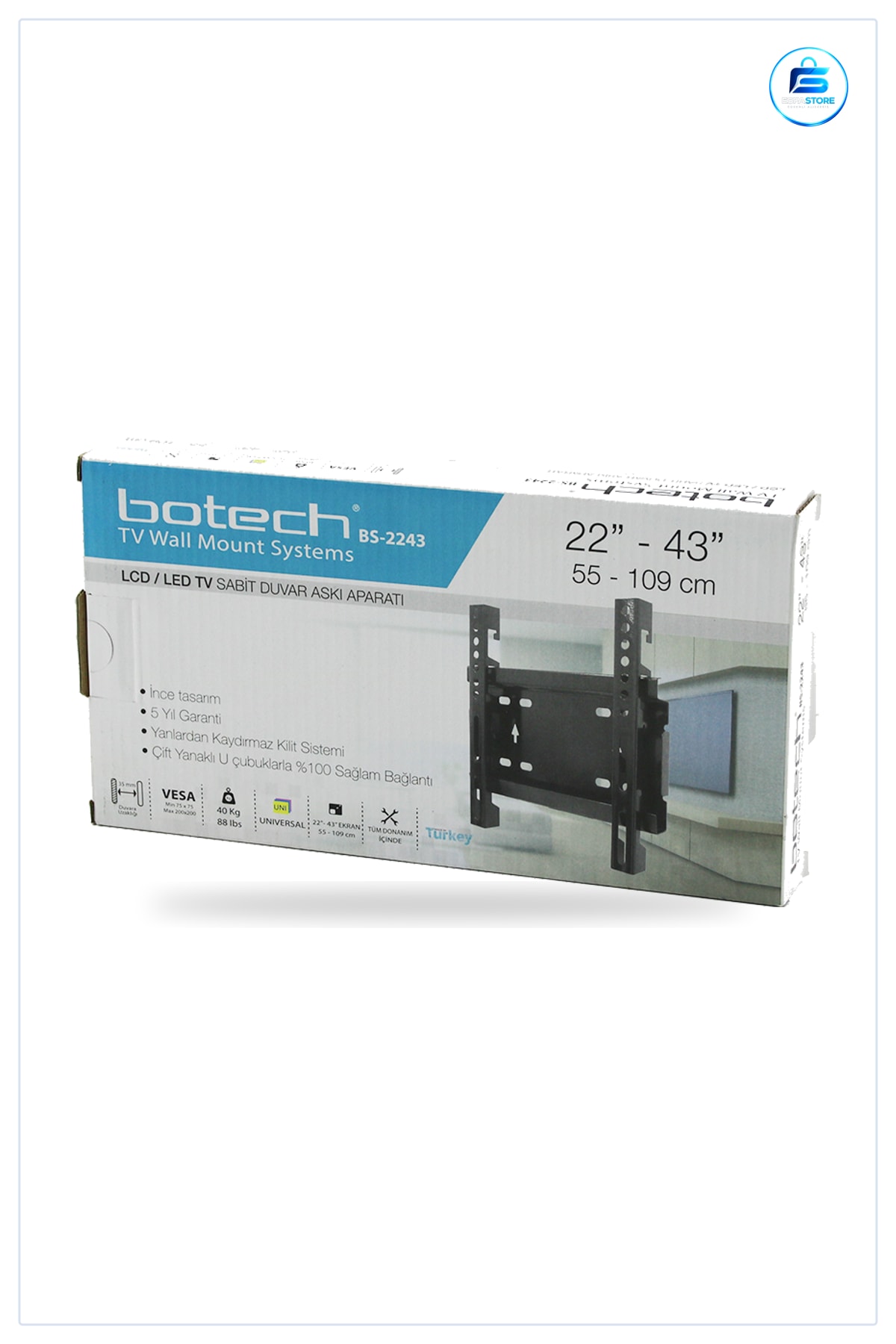 TV Askı Aparatı Sabit Duvar Tipi 43 inç 55x109 cm Çelik Toz Boyalı VESA Uyumlu Montaj Ev Ofis Salon