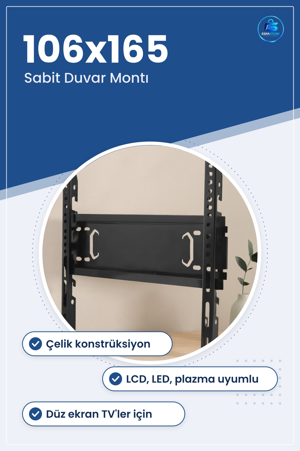 Sabit TV Ası Aparatı 106x165 mm Çelik Duvar Montaj Düz Ekran LCD LED Plazma Uyumlu