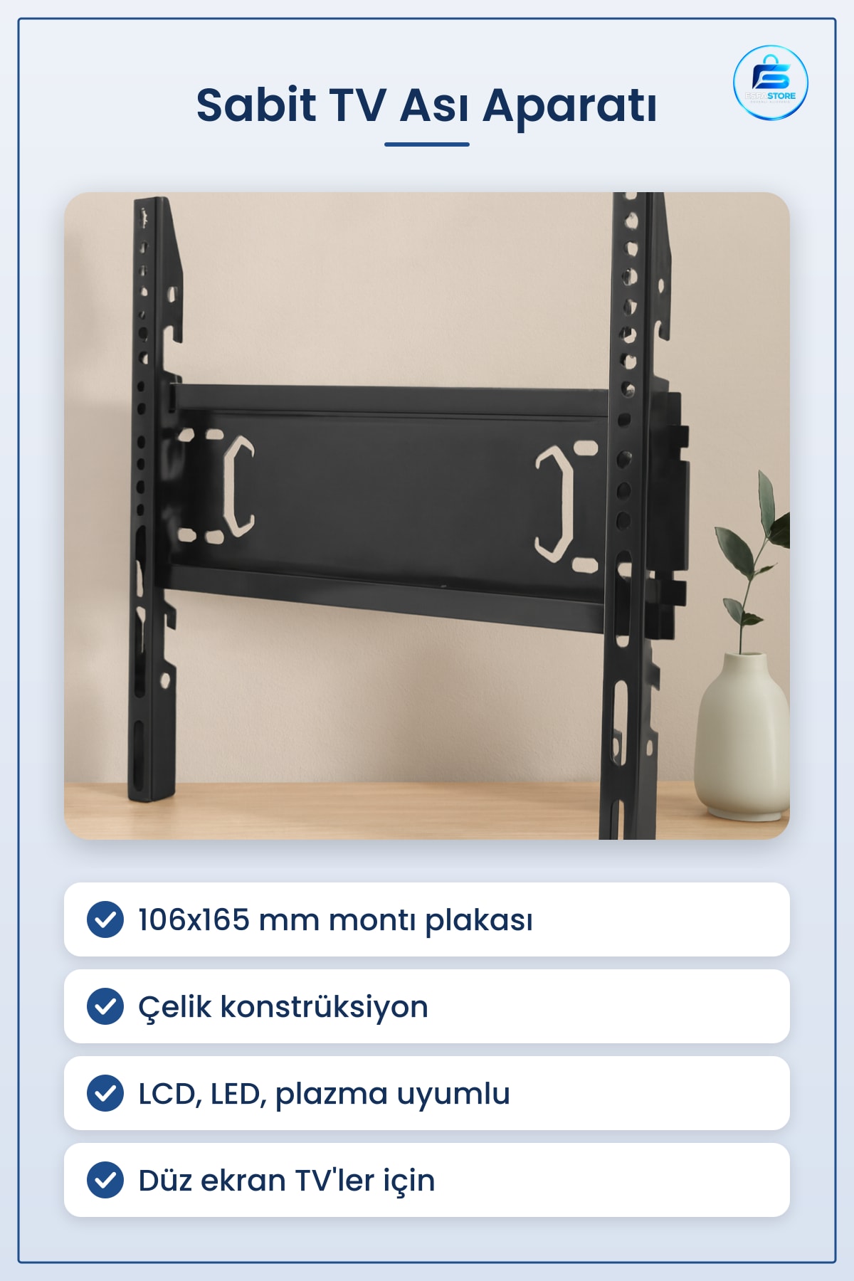 Sabit TV Ası Aparatı 106x165 mm Çelik Duvar Montaj Düz Ekran LCD LED Plazma Uyumlu