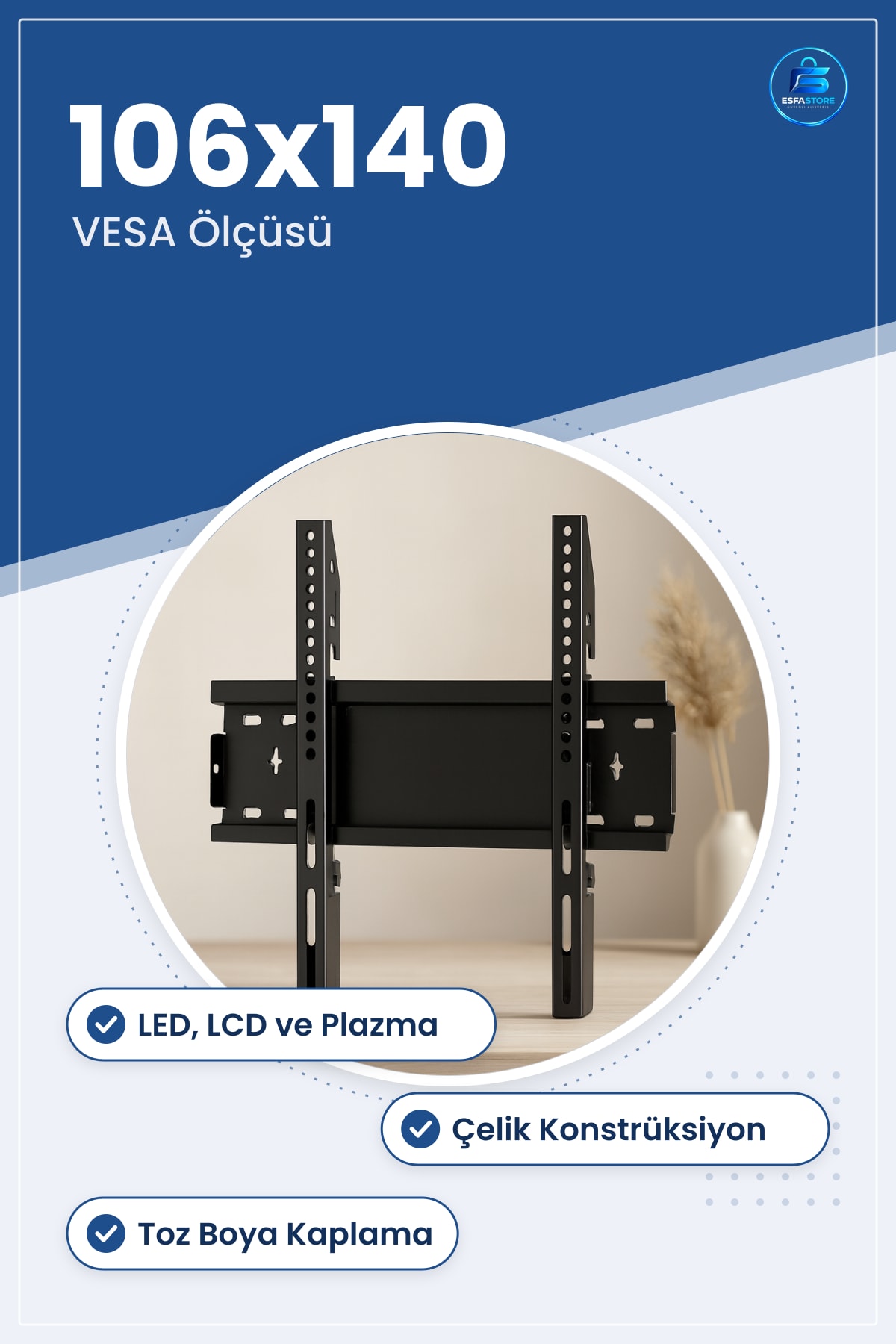 TV Askı Aparatı 106x140 mm Açı Ayarlı Duvar Tipi Çelik Konstrüksiyon LED LCD Plazma Televizyon