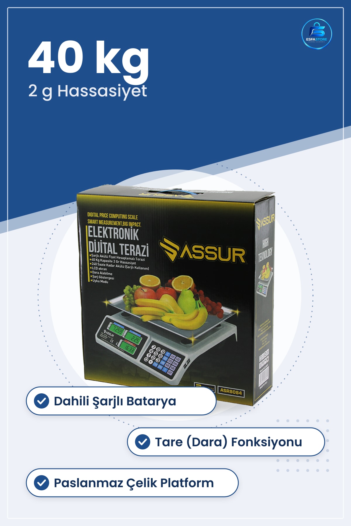 Mutfak Tartısı Dijital Karpuz Terazisi 40kg/2g Büyük Boy Pazar Manav Tezgah Kullanımı