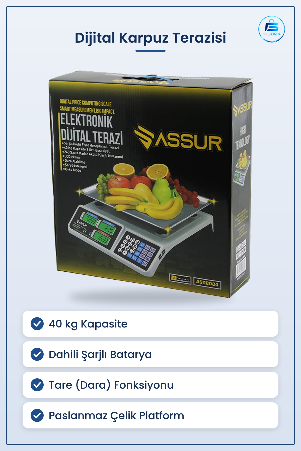 Mutfak Tartısı Dijital Karpuz Terazisi 40kg/2g Büyük Boy Pazar Manav Tezgah Kullanımı