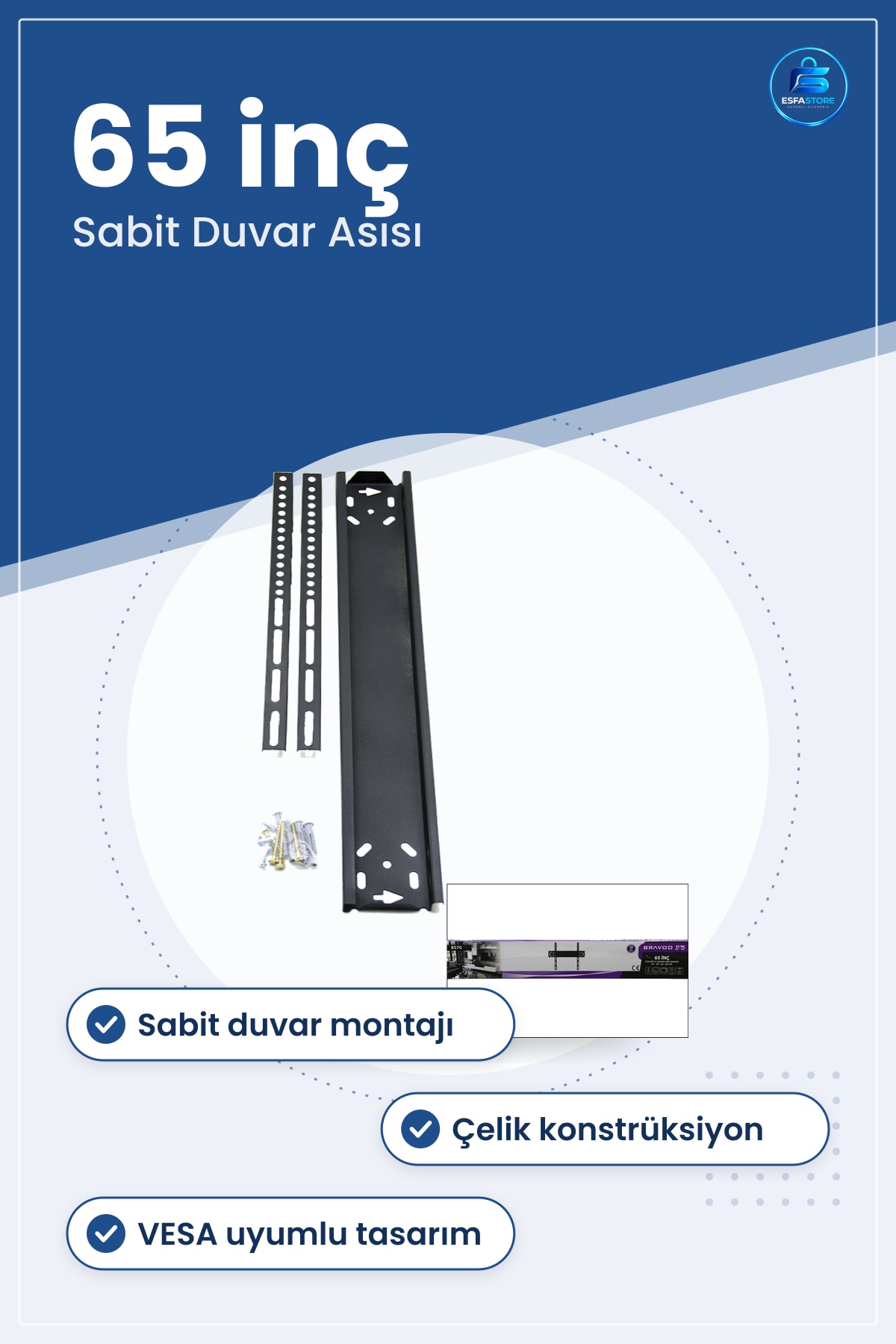 TV Askı Aparatı ila 65 inç 82x165 cm LCD LED Sabit Duvar Askısı Çelik Ev Ofis Yatak Odası
