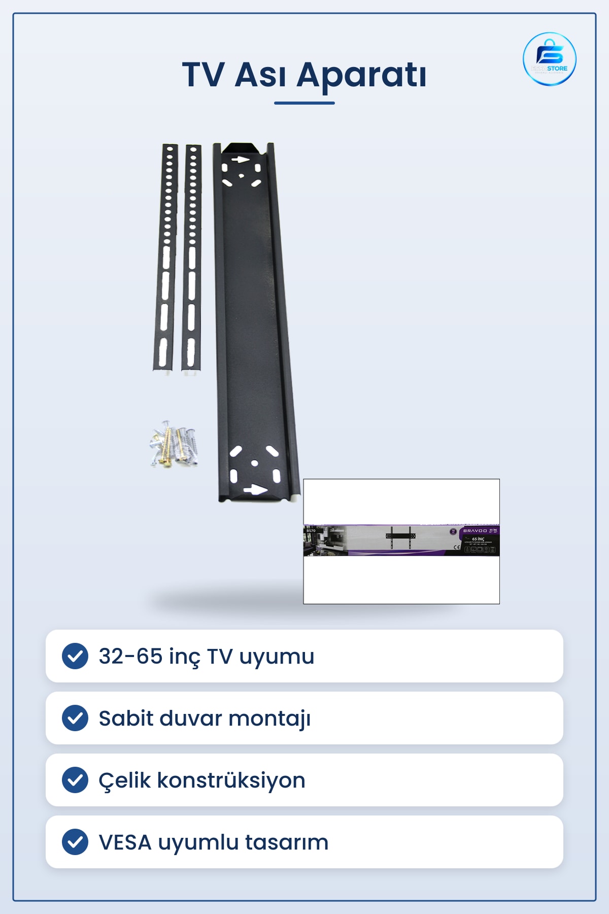 TV Askı Aparatı ila 65 inç 82x165 cm LCD LED Sabit Duvar Askısı Çelik Ev Ofis Yatak Odası