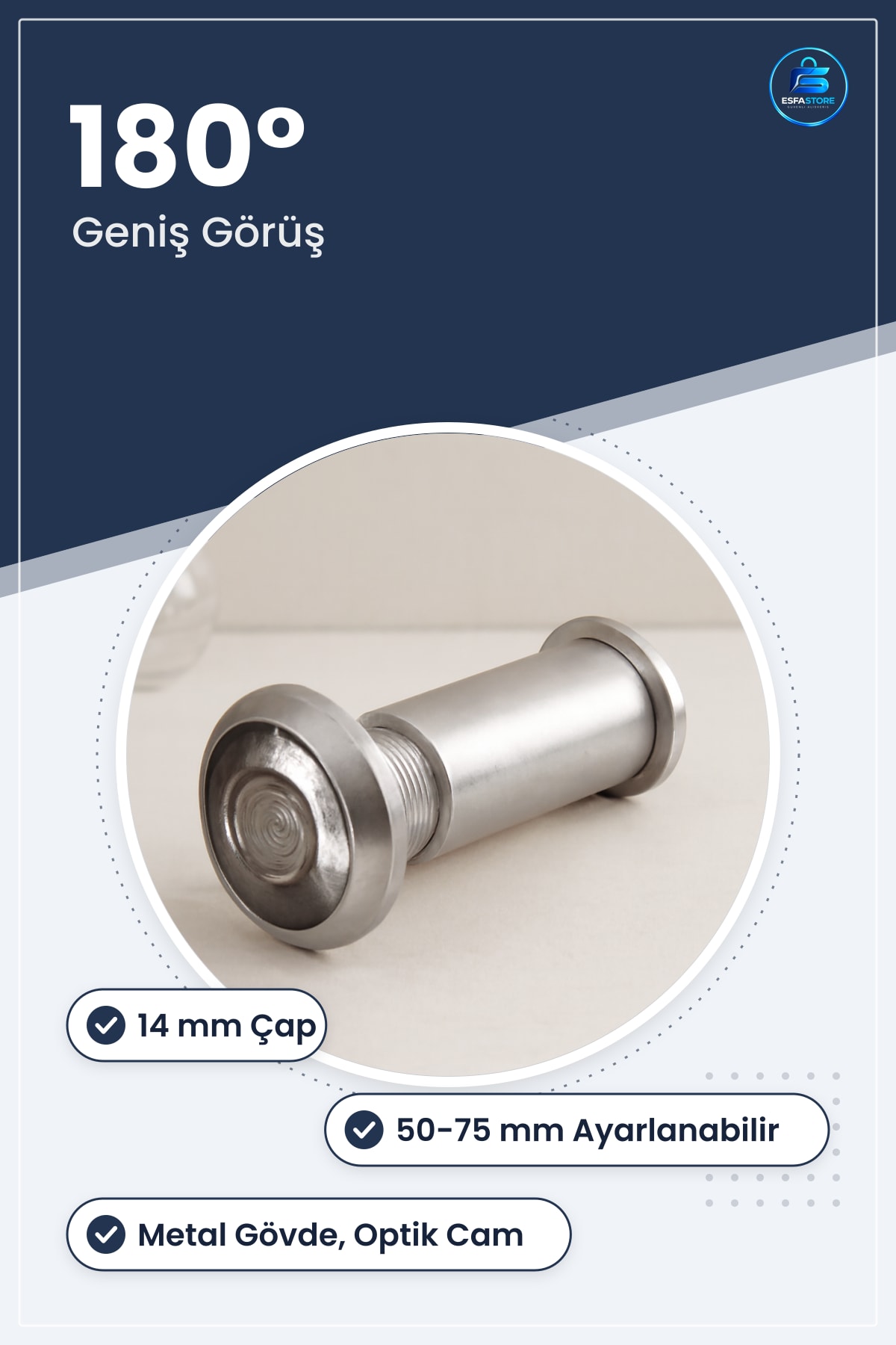 Kapı Dürbünü ° Metal Çap 14mm Ayarlanabilir ila 75 mm Hırdavat Güvenlik Gözetleme