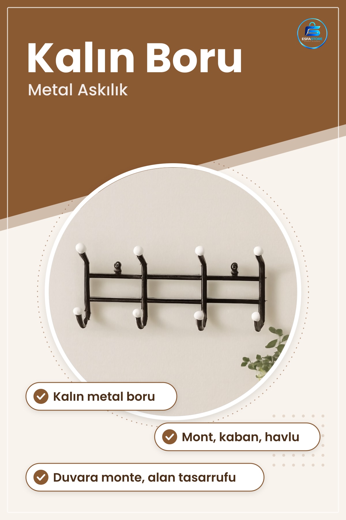 Duvar Asısı Kıllı Metal Borulu Antre Vestiyer Asılık Mont Kaban Havlu Çanta Düzenleyici