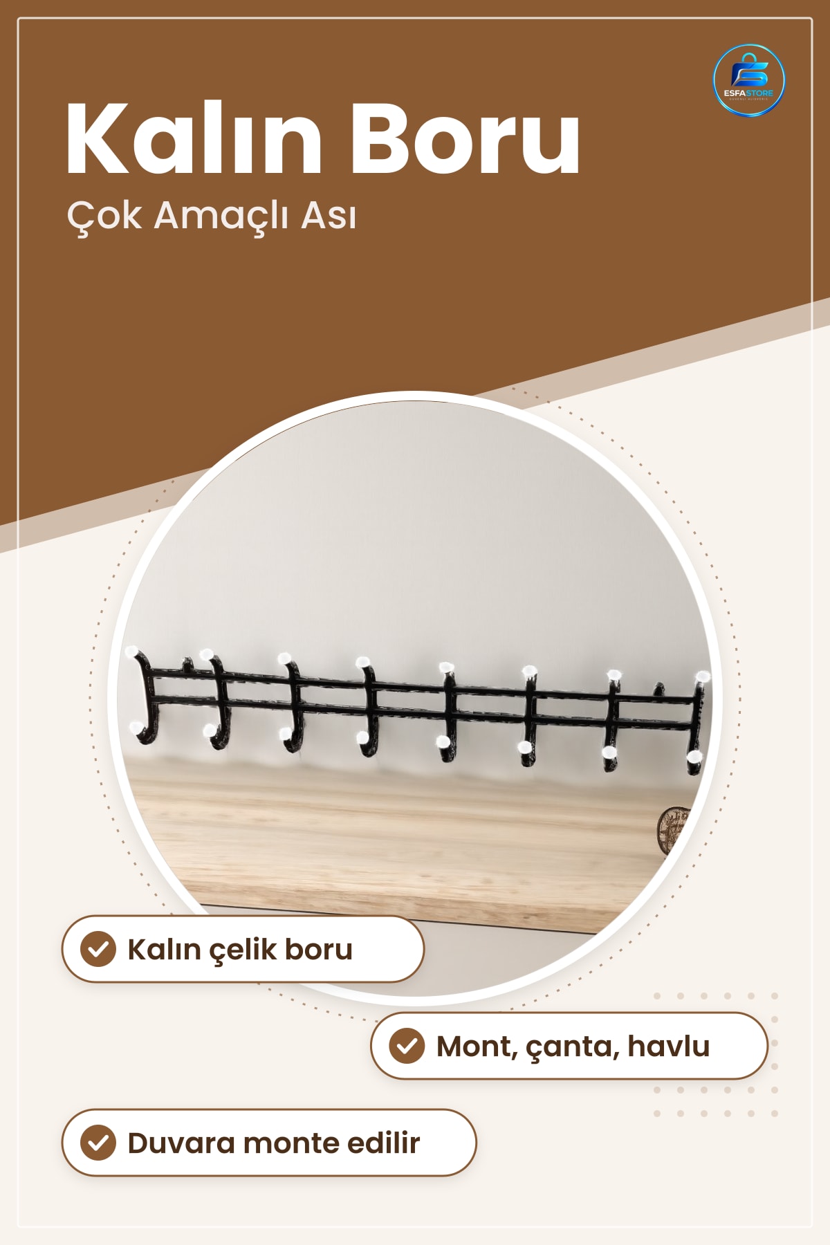 Kalın Borulu Metal Duvar Askısı Çelik Çok Amaçlı Mont Çanta Havlu Askı Ev Ofis Mağaza