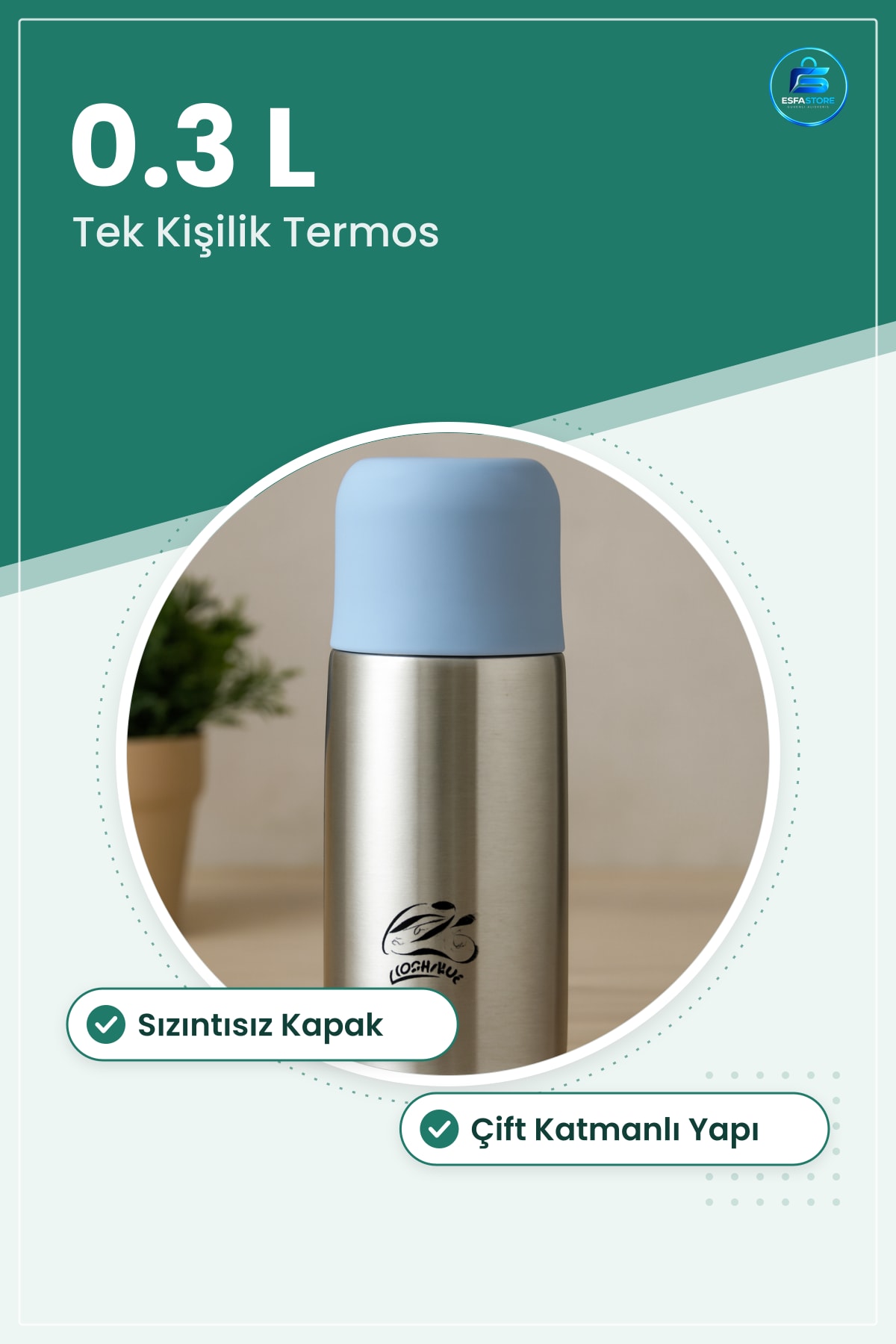 Termos 0.3L Paslanmaz Çelik Sızıntısız Kapaklı Tek Kişilik Ofis Okul Kamp Spor Seyahat