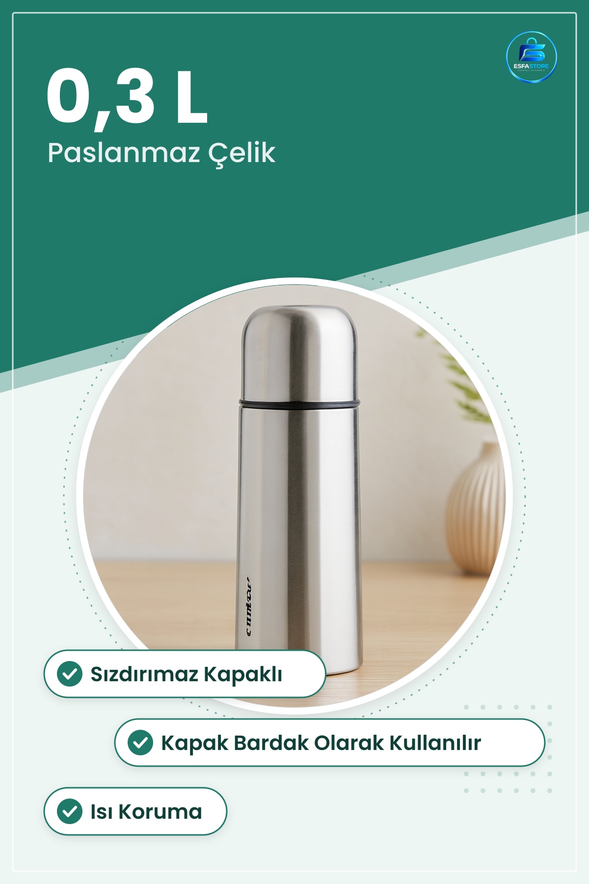Termos 0.3 L Paslanmaz Çelik Sızdırmaz Kapaklı Bardak Kompakt Seyahat Ofis Araç Kamp