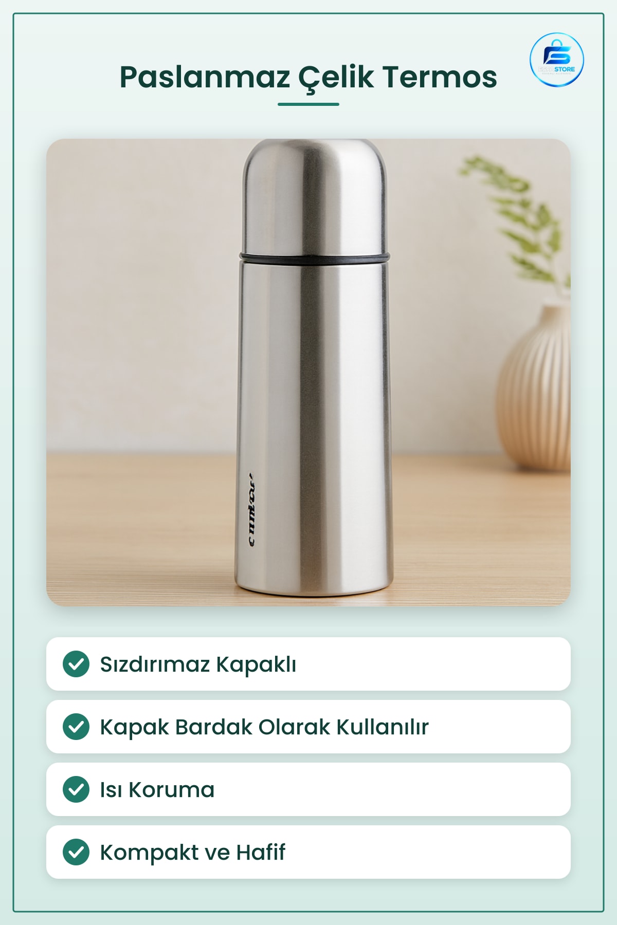 Termos 0.3 L Paslanmaz Çelik Sızdırmaz Kapaklı Bardak Kompakt Seyahat Ofis Araç Kamp