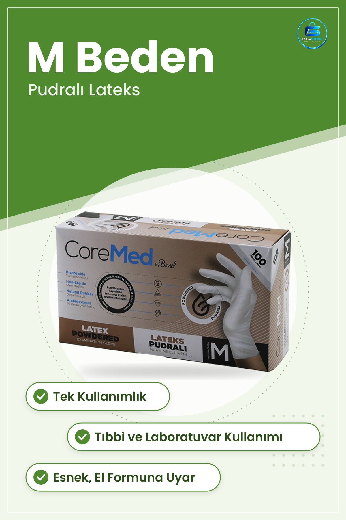 Pudralı Lateks Muayene Eldiveni M Beden Hijyenik Laboratuvar Bakım Uygulamaları