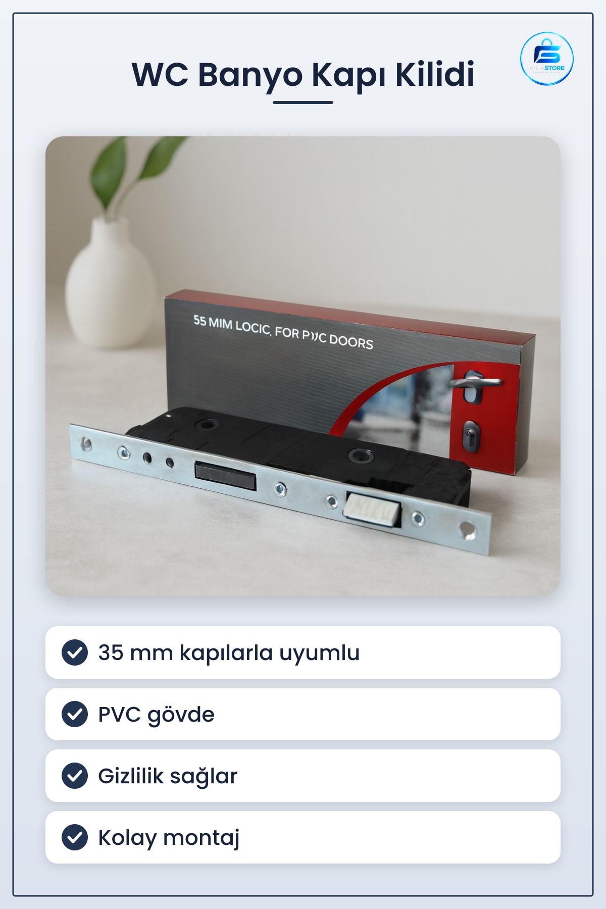 WC Banyo Kapı Kilidi 35 mm PVC Gövdeli Gizlilik Sağlayan Kolay Montajlı İç Mekan Kullanımı