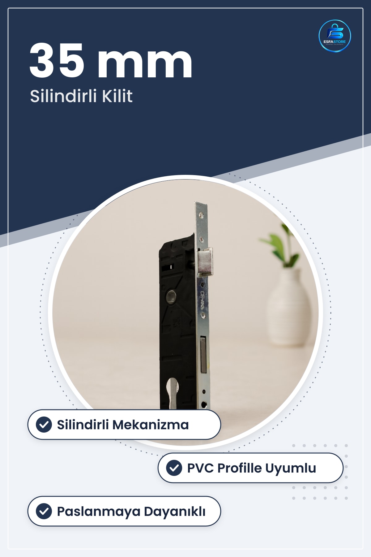 35 mm PVC Silindirli Kapı Kilidi Kasası Hırdavatı Ev Ofis Güvenlik Silindir Montaı