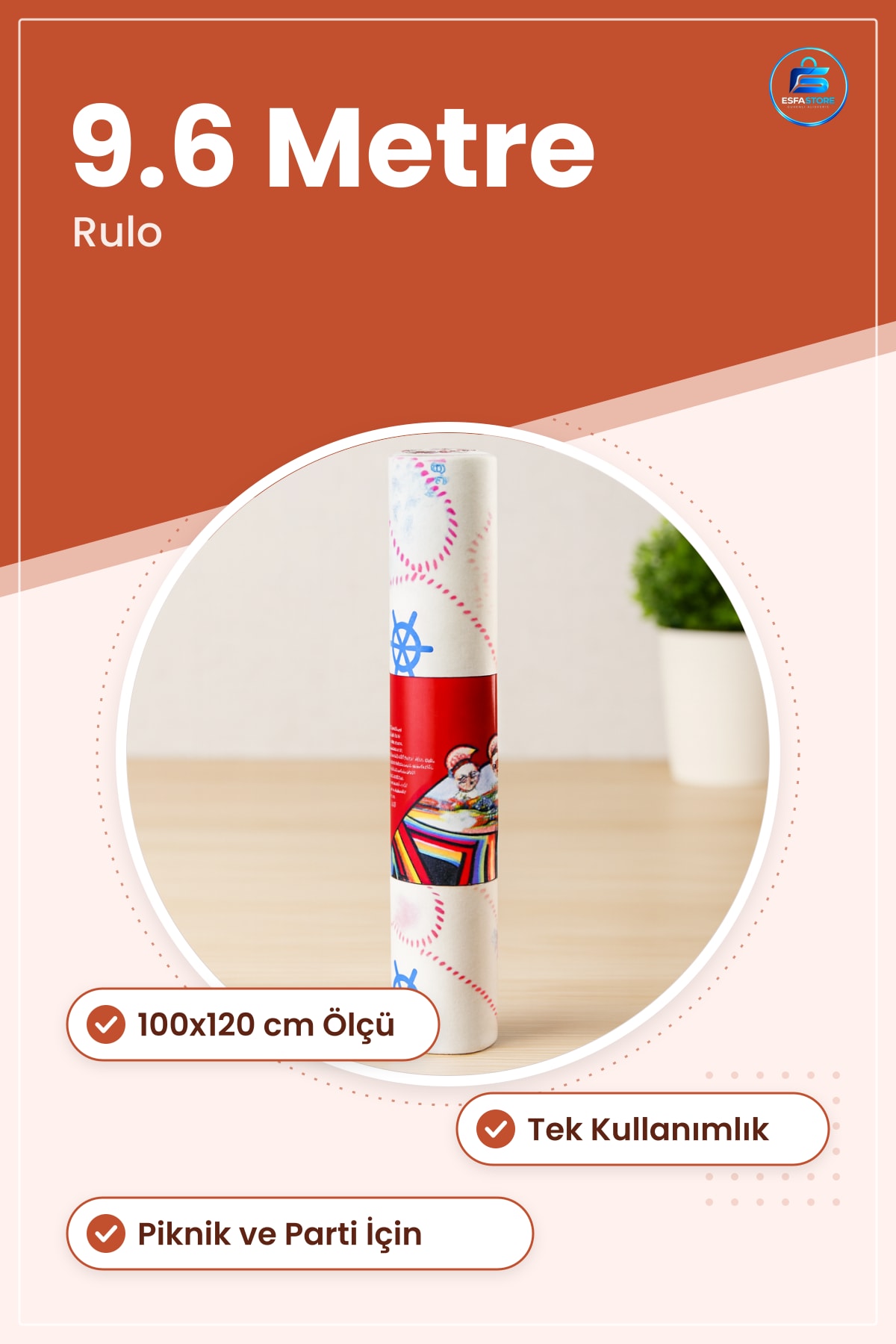 Kağıt Masa Örtüsü 100x120 cm 9.6 Metre Rulo Tek Kullanımlık Parti Doğum Günü Piknik