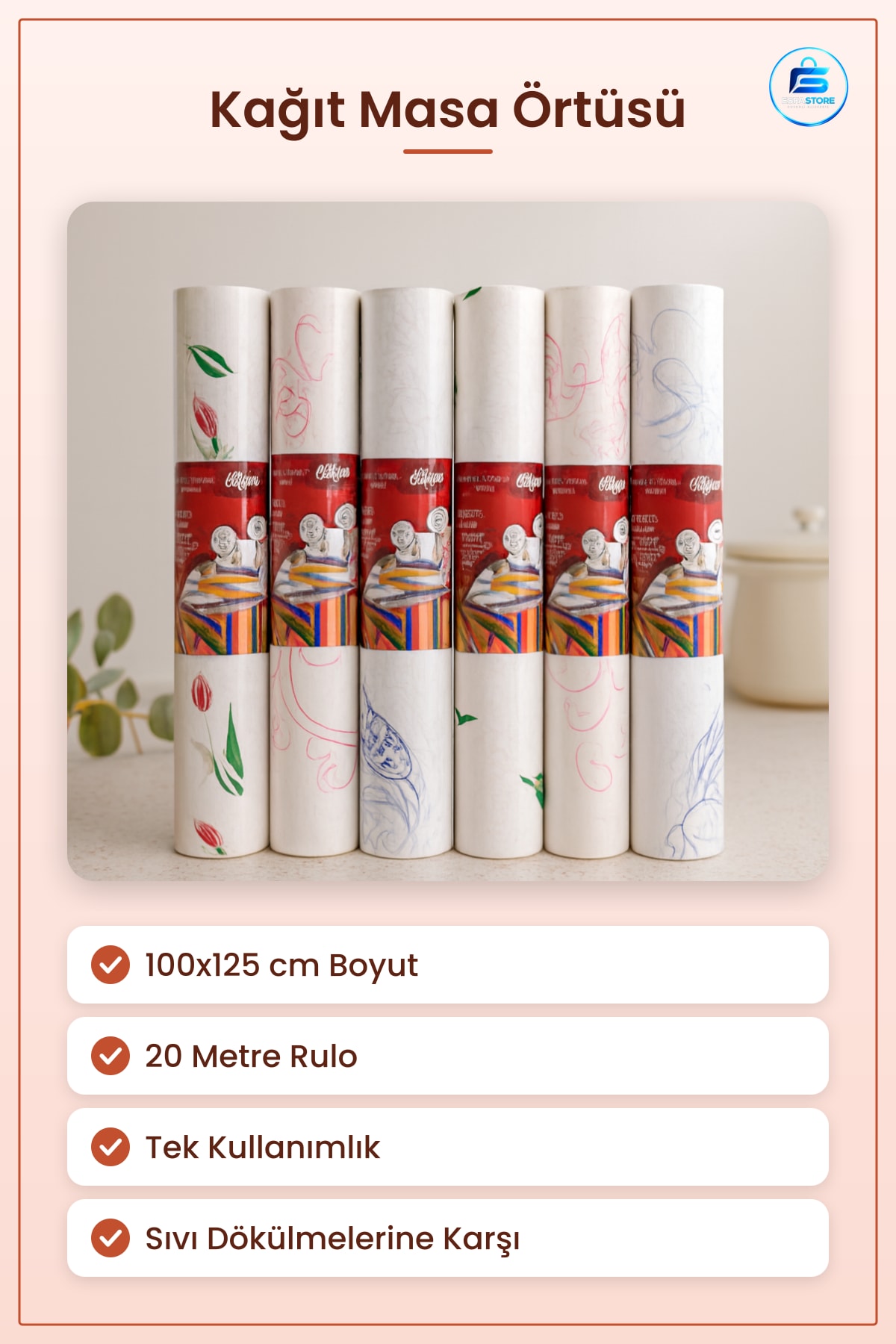 Tek Kullanımlık Kağıt Masa Örtüsü 100x125 cm 20 Metre Parti Davet Etkinlik Servis Koruyucu Hijyen