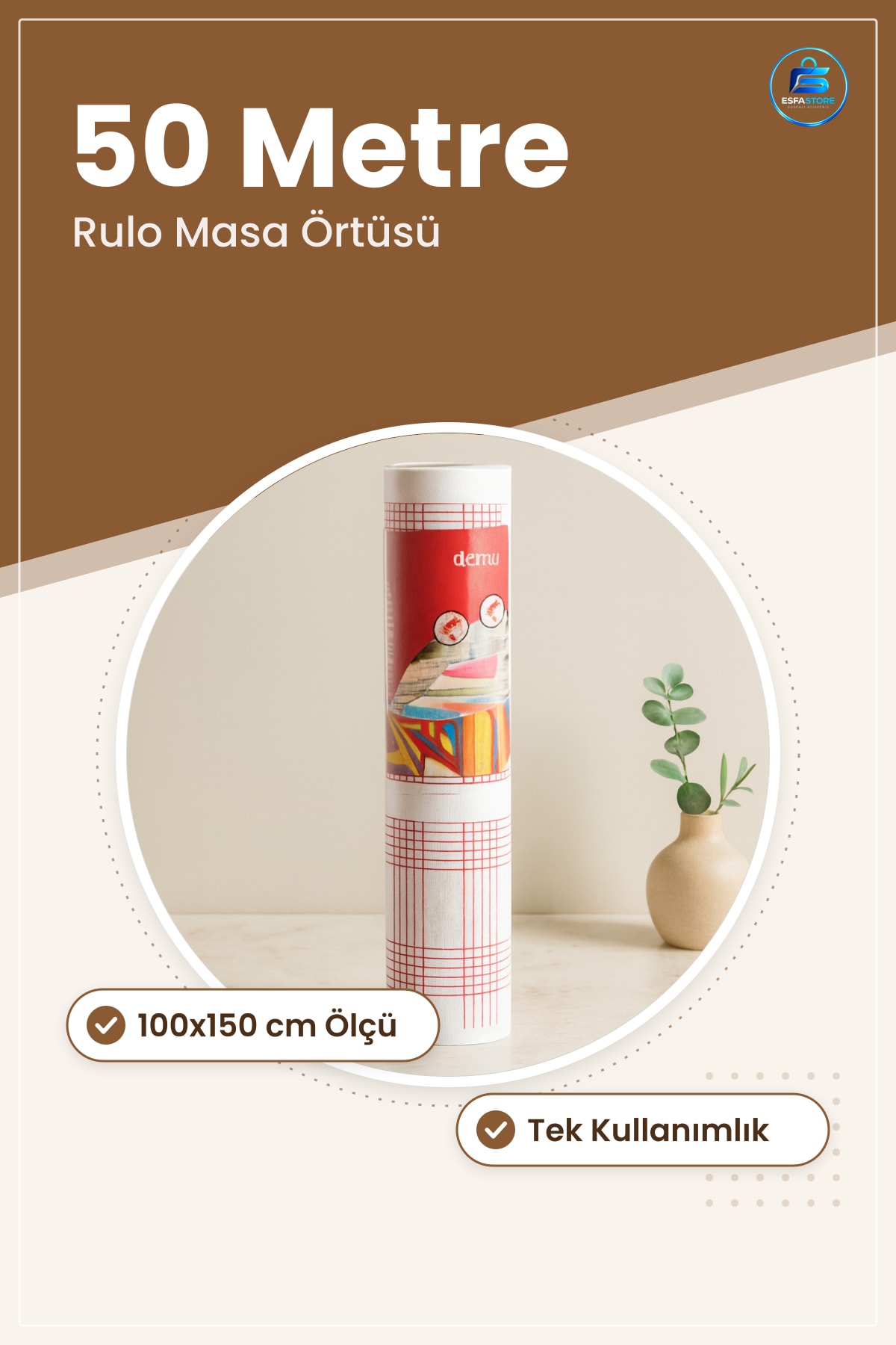 Kağıt Masa Örtüsü 100x150 cm 50 Metre Rulo Davet Doğum Günü Piknik Restoran Tek Kullanımlık