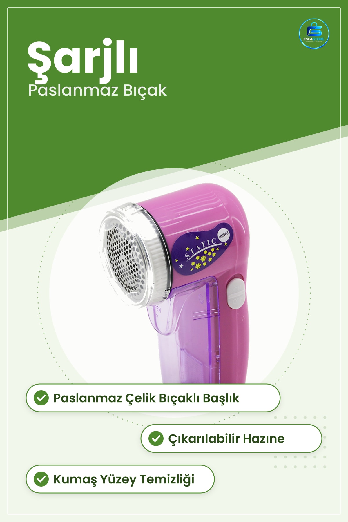 Tüy Toplama Makinesi Tiftik Fiş Şarjlı Paslanmaz Çelik Bıçaklı Başlık Kumaş Temizleme Tekstil
