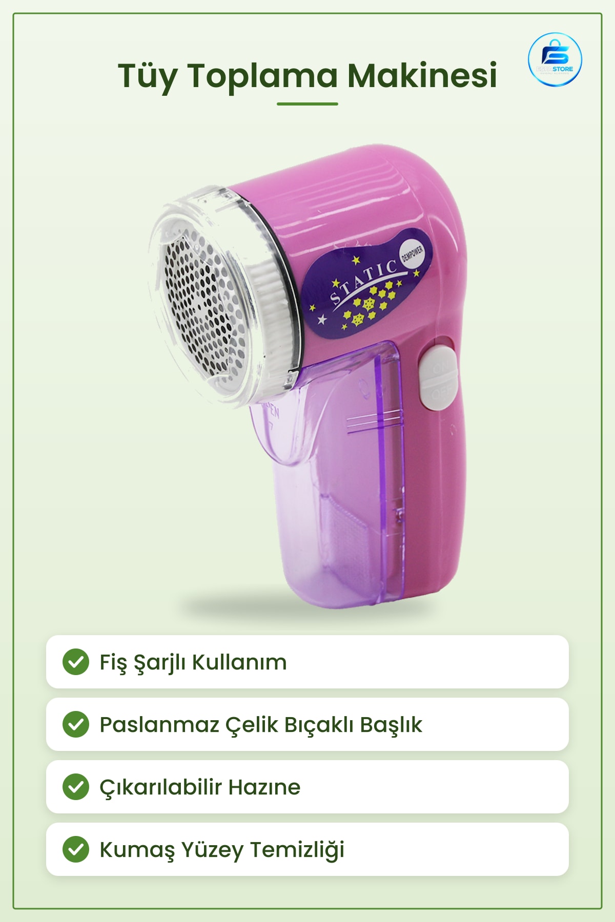 Tüy Toplama Makinesi Tiftik Fiş Şarjlı Paslanmaz Çelik Bıçaklı Başlık Kumaş Temizleme Tekstil
